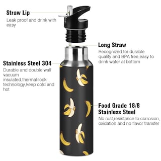 Foto 2 | Botella De Agua Alaza Bananas Black Con Aislamiento De 600 Ml Para Niños Con Pajita - Venta Internacional.