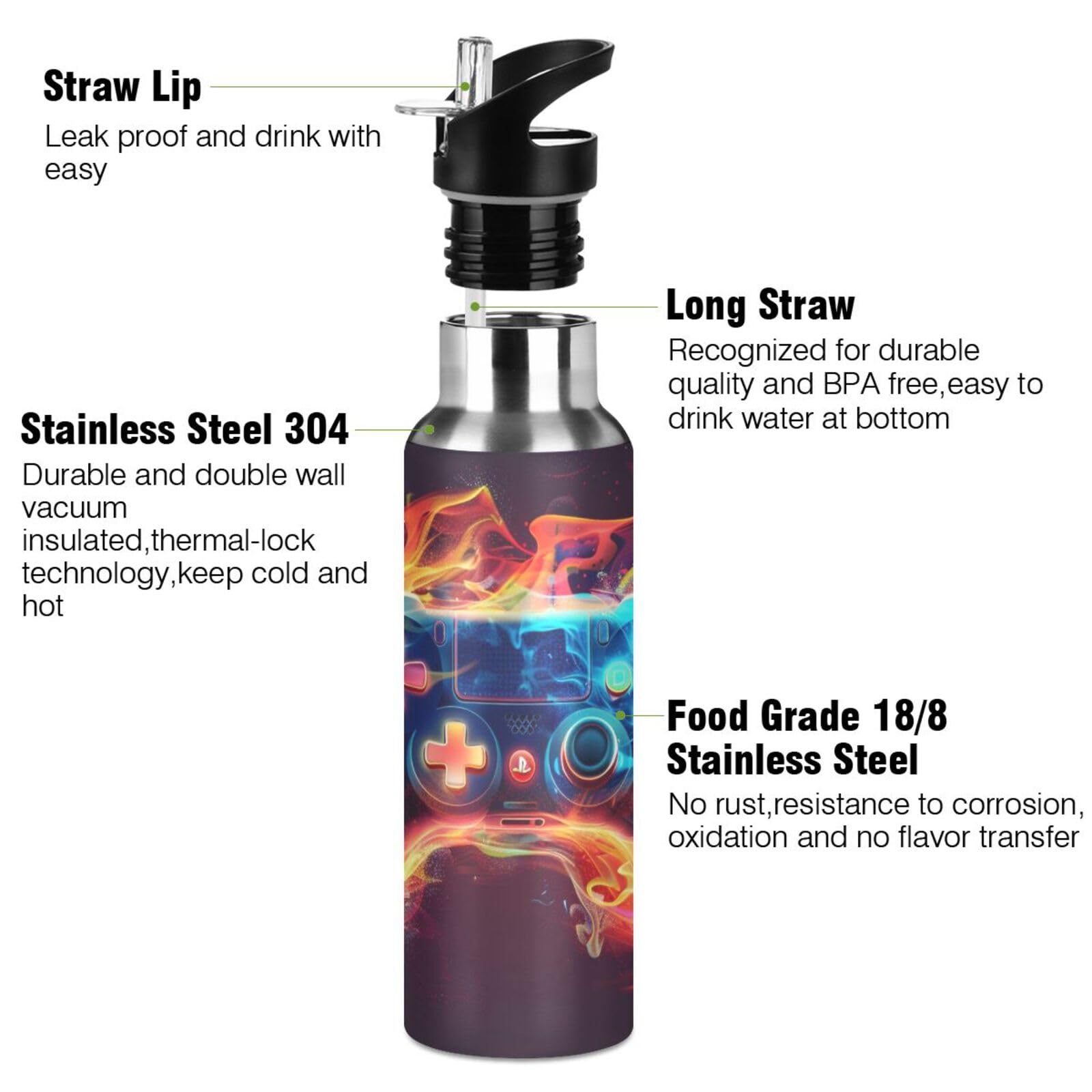Foto 3 | Botella De Agua Alaza Fire Game Console Para Niños, 600 Ml, Acero Inoxidable - Venta Internacional.