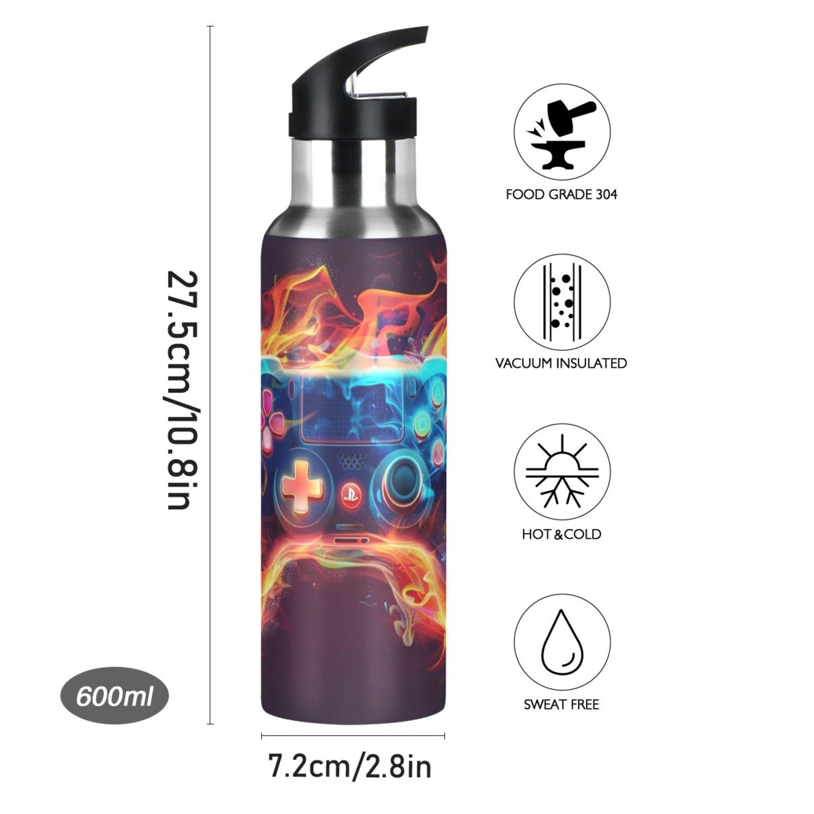 Foto 5 pulgar | Botella De Agua Alaza Fire Game Console Para Niños, 600 Ml, Acero Inoxidable - Venta Internacional.