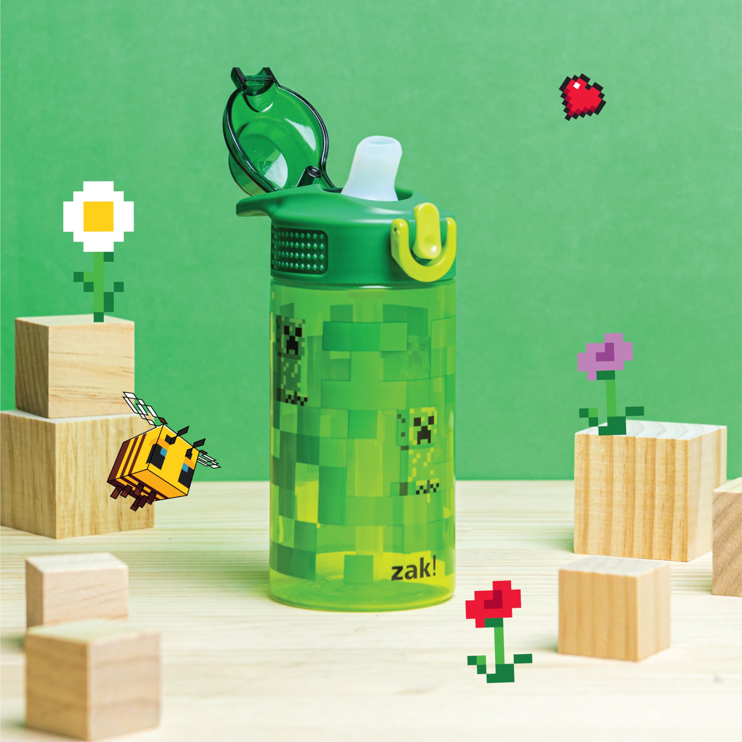 Foto 3 pulgar | Botella De Agua Zak Designs Sage Minecraft Kids De 480 Ml Con Pajita - Venta Internacional.