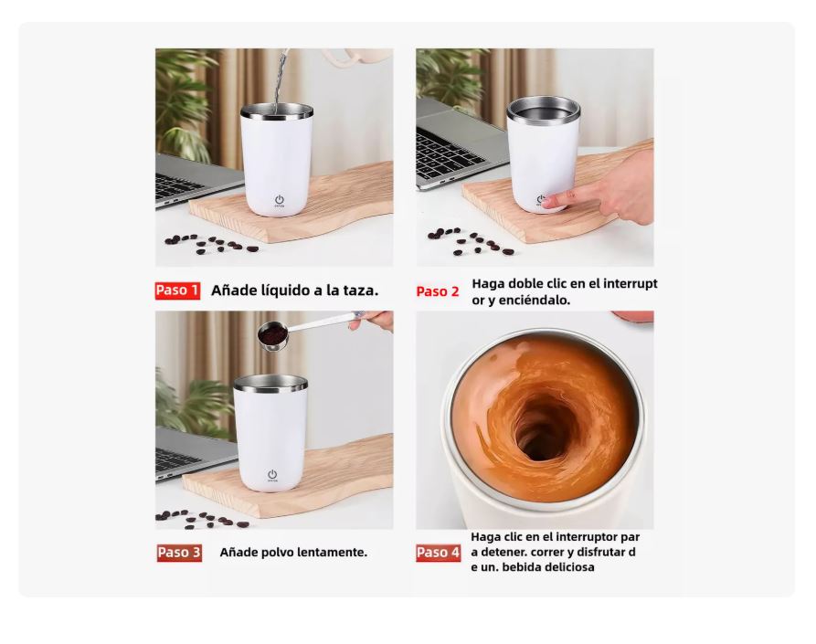 Foto 4 pulgar | Taza Blanca De Agitación Automática Taza De Café De 420ml Con Tapa Xtellar
