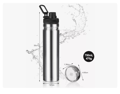 Foto 2 | Termo Plata Acero Inoxidable,botella Agua Térmica Portátil 750ml Xtellar