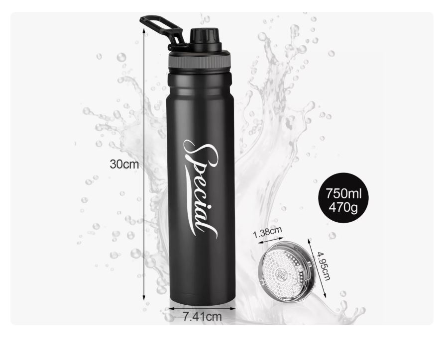 Foto 3 pulgar | Termo Negro Acero Inoxidable,botella Agua Térmica Portátil 750ml Xtellar