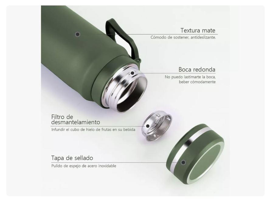 Foto 4 pulgar | Termo Verde Oscuro Acero Inoxidable Con Infusor De Té,taza Termica 1000ml Xtellar
