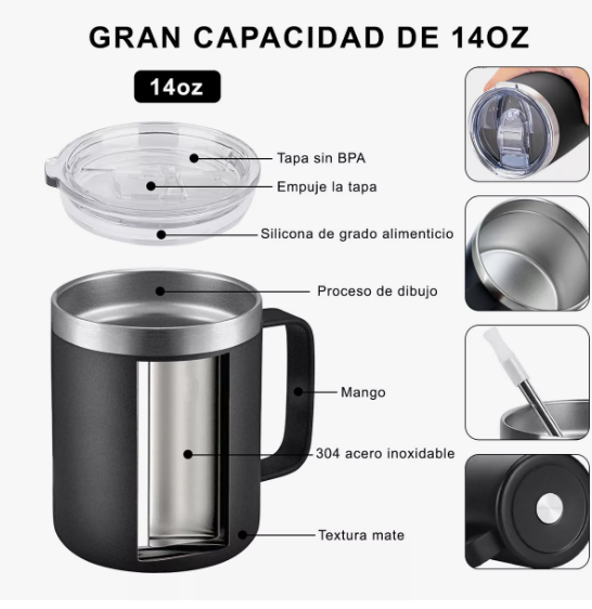 Foto 3 | 2pz 14oz Taza Xtellar Ara Cafe De Acero Inoxidable,colores Variados