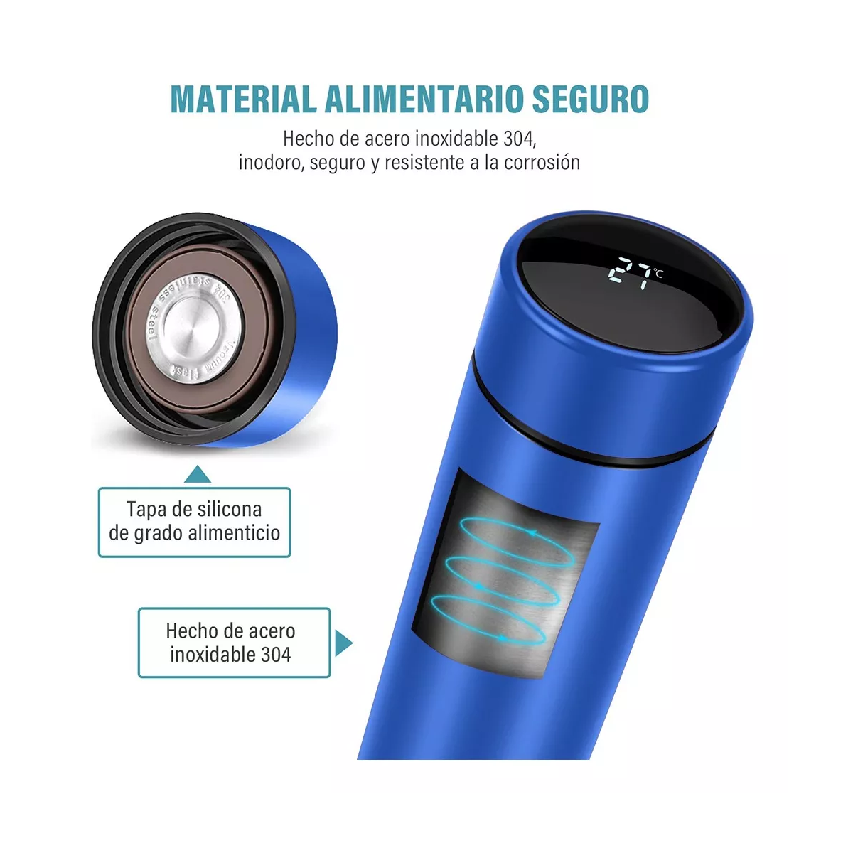Foto 3 pulgar | Termo Digital Inteligente Acero Inoxidable 4 Piezas Azul