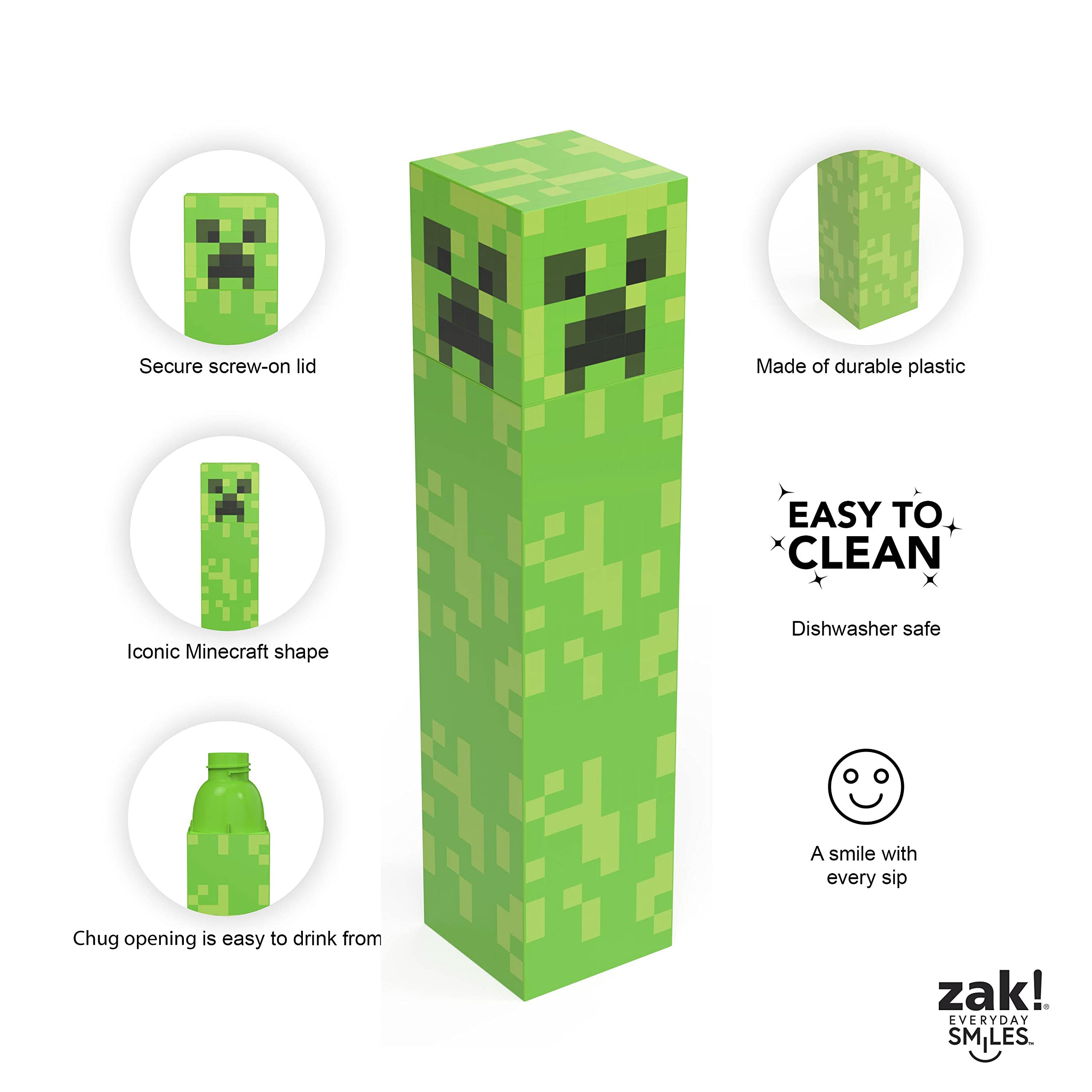 Foto 5 pulgar | Botella De Agua Zak! Square Minecraft Creeper, 650 Ml, Sin Bpa - Venta Internacional.