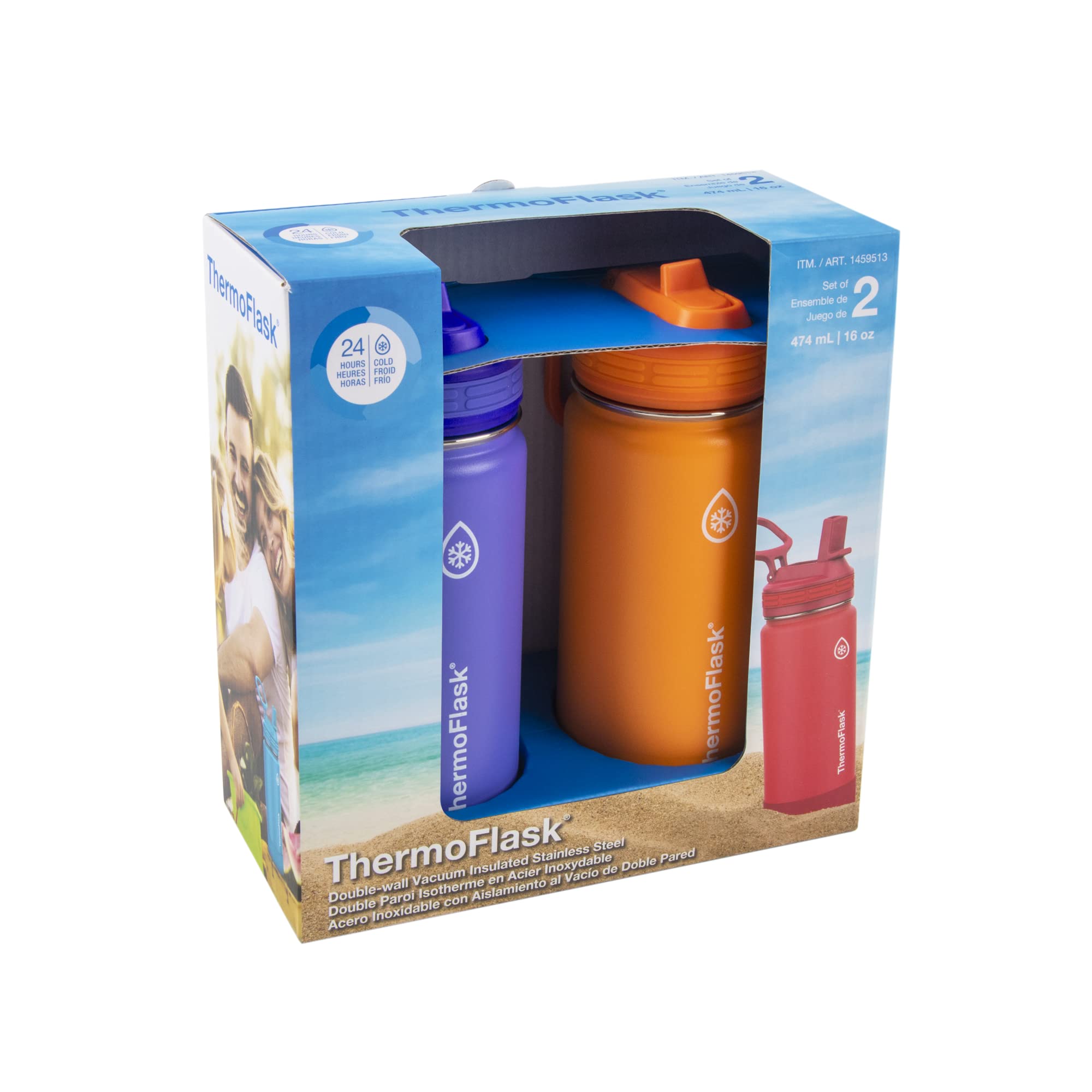 Foto 3 pulgar | Botella De Agua Thermoflask Kids De 480 Ml Con Tapa Con Pajita, Color Morado Y Naranja - Venta Internacional.