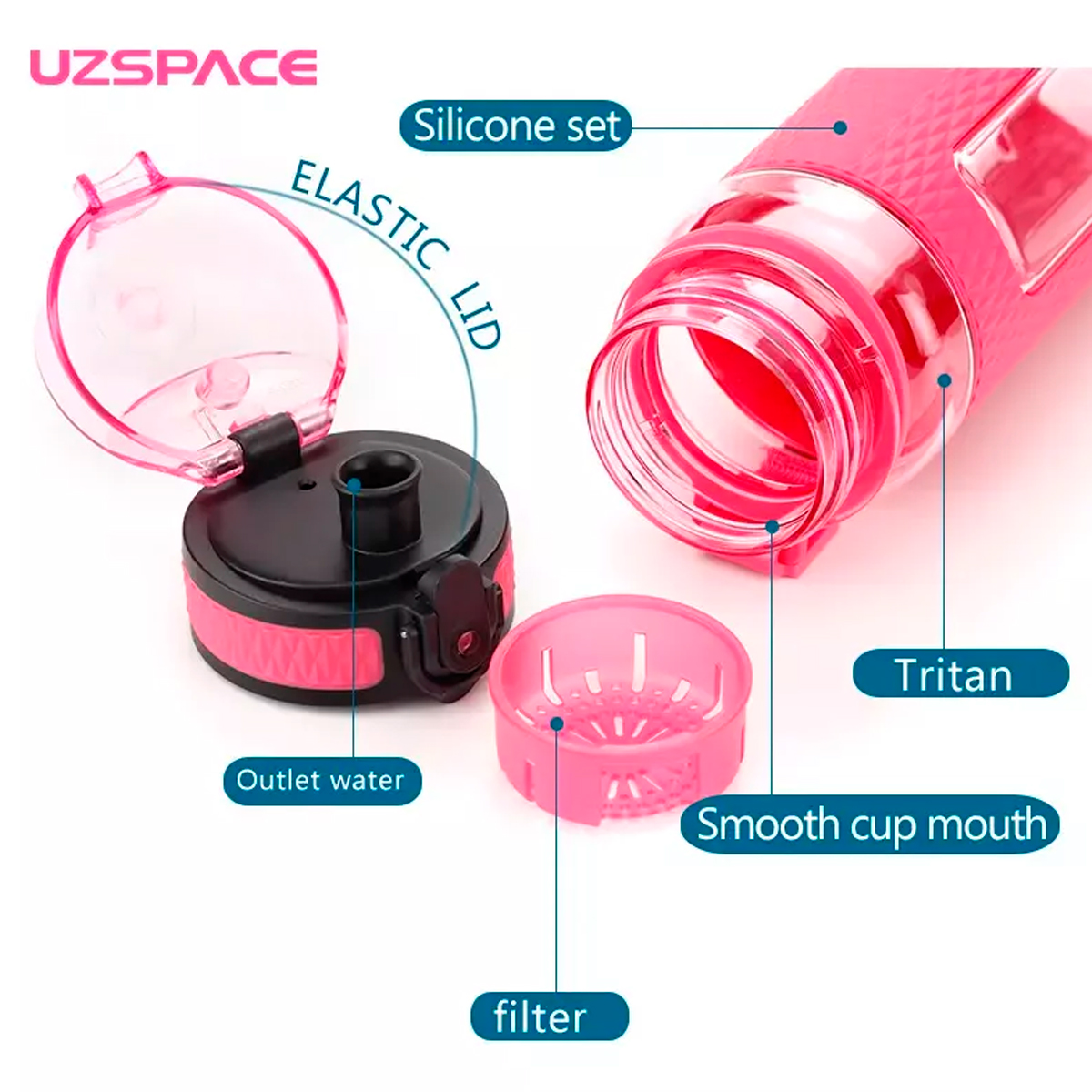 Foto 6 pulgar | Botella Deportiva Uzspace 5044 - 520ml Color Rosa