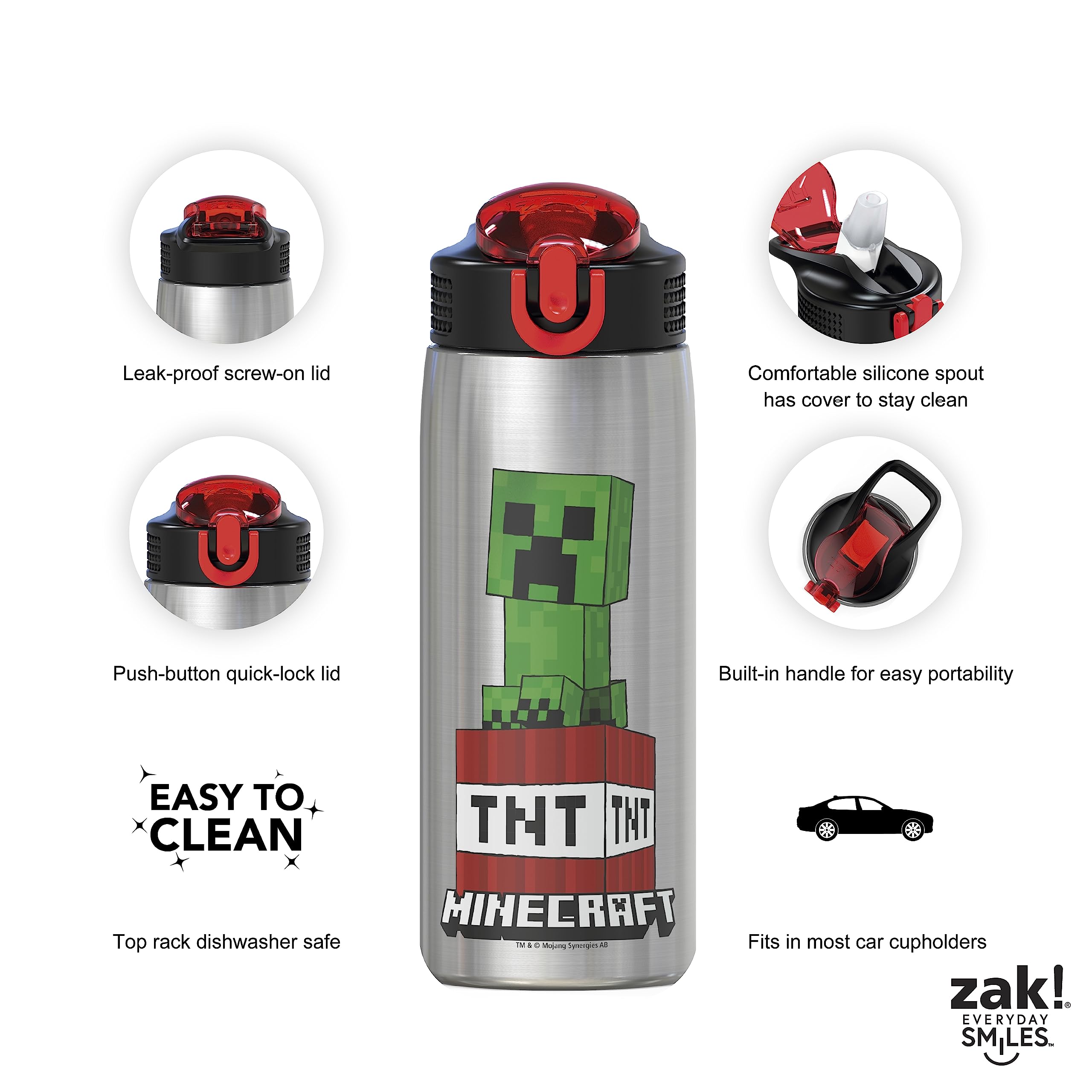 Foto 4 pulgar | Botella De Agua Zak Designs Mici-v151 Minecraft 800 Ml De Acero Inoxidable - Venta Internacional.