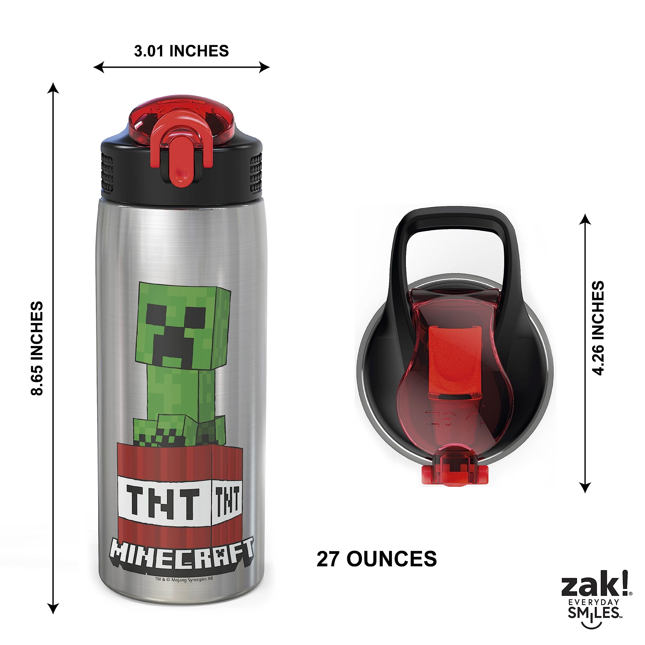 Foto 5 pulgar | Botella De Agua Zak Designs Mici-v151 Minecraft 800 Ml De Acero Inoxidable - Venta Internacional.
