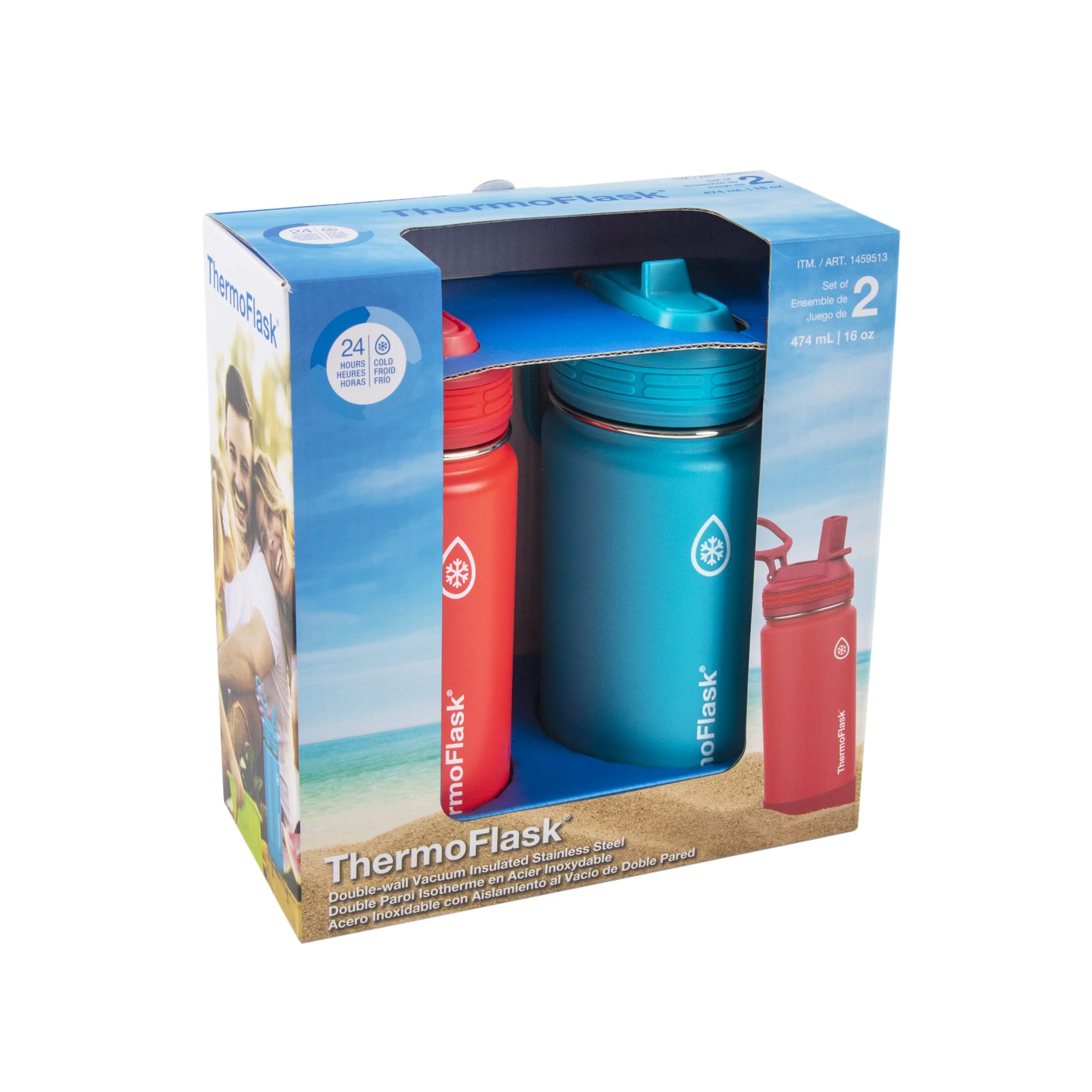 Foto 3 pulgar | Botella De Agua Thermoflask Kids Con Tapa De Pajita, 470 Ml, Rojo/azul, Paquete De 2 - Venta Internacional.