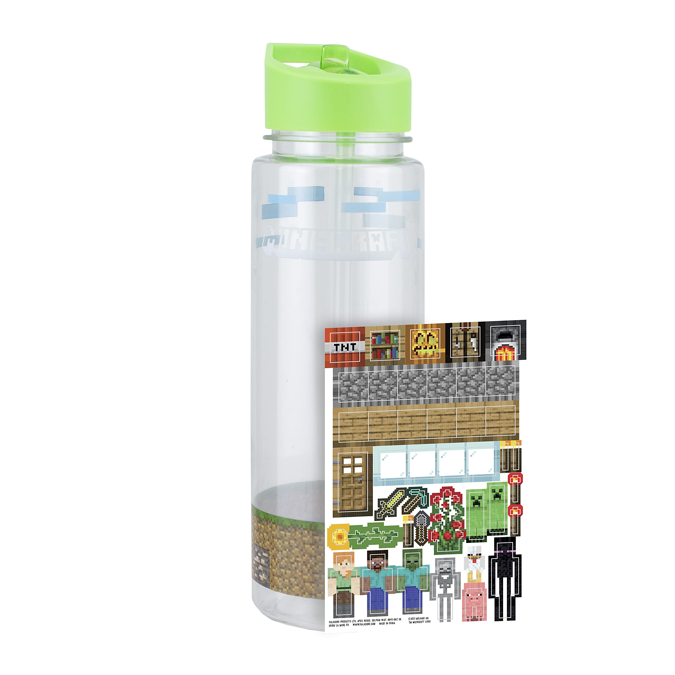 Foto 2 pulgar | Botella De Agua Paladone Minecraft Con Calcomanías Adicionales De 600 Ml - Venta Internacional.