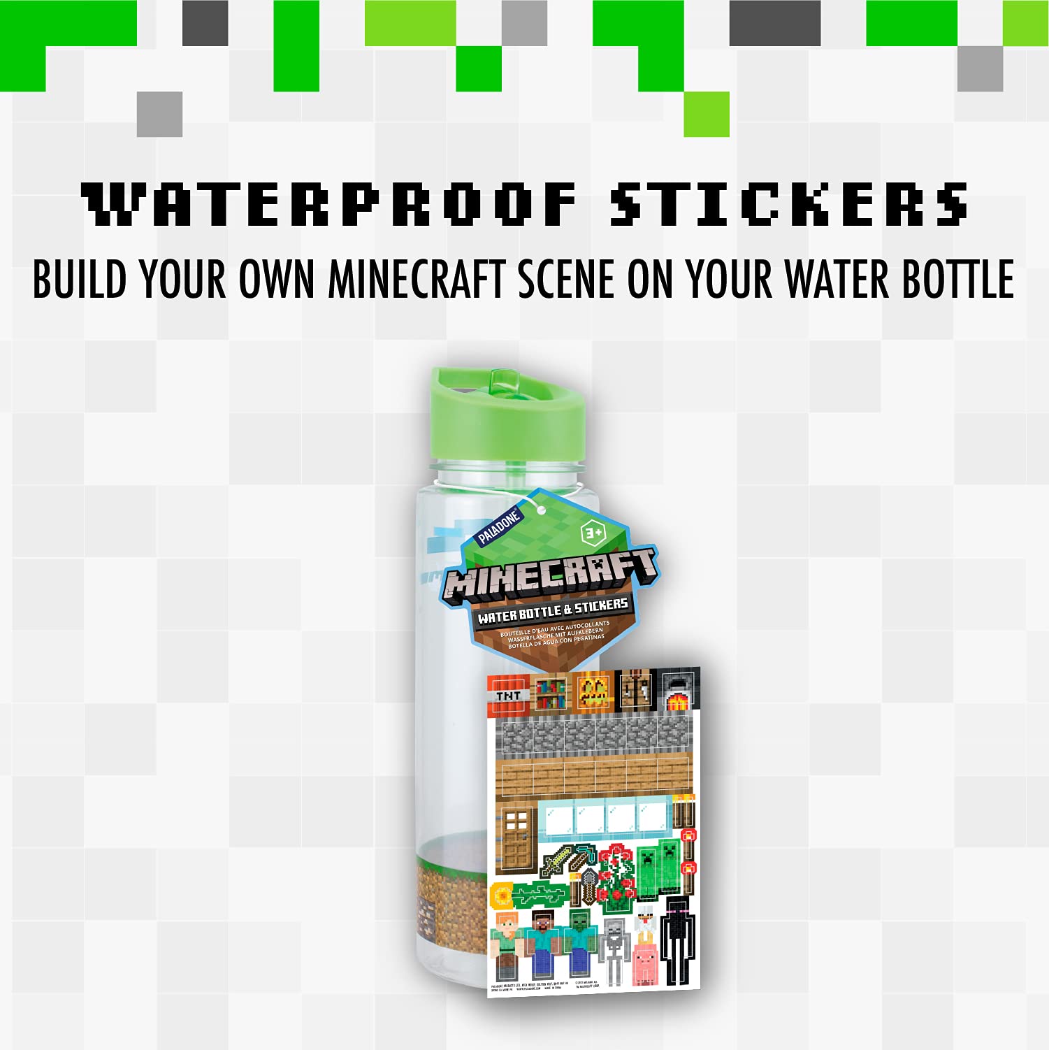 Foto 3 pulgar | Botella De Agua Paladone Minecraft Con Calcomanías Adicionales De 600 Ml - Venta Internacional.