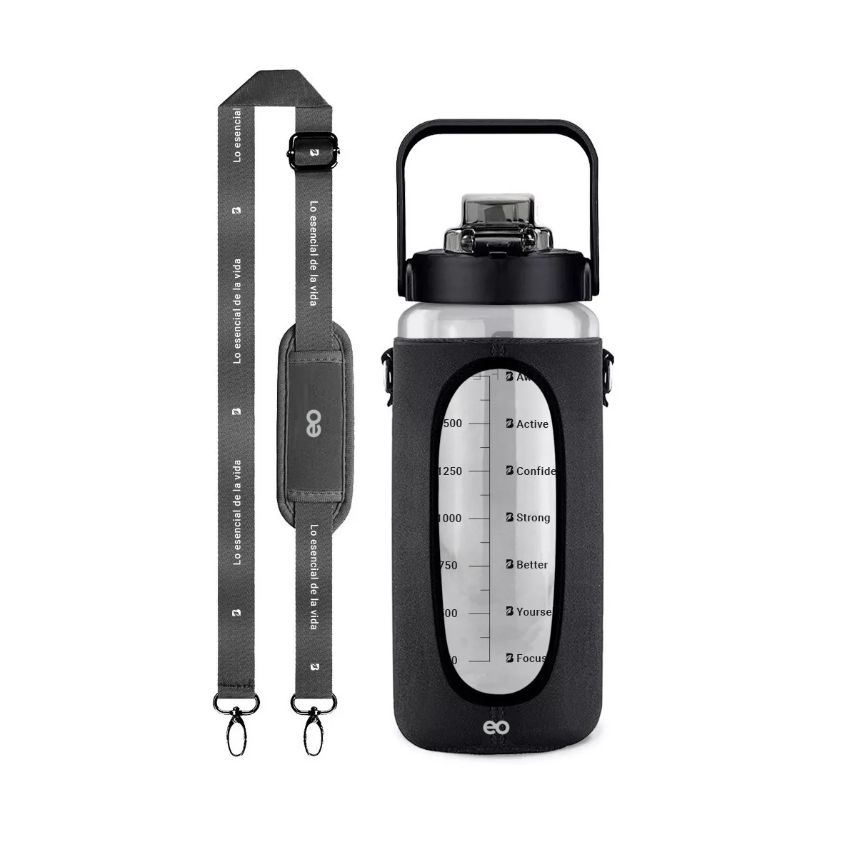 Foto 2 pulgar | Language Botella De Agua 64oz Con Funda Neopreno Motivacional,eo Safe Imports Esi-14196-1 Negro