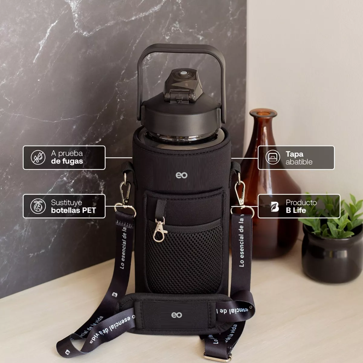 Foto 3 | Language Botella De Agua 64oz Con Funda Neopreno Motivacional,eo Safe Imports Esi-14196-1 Negro