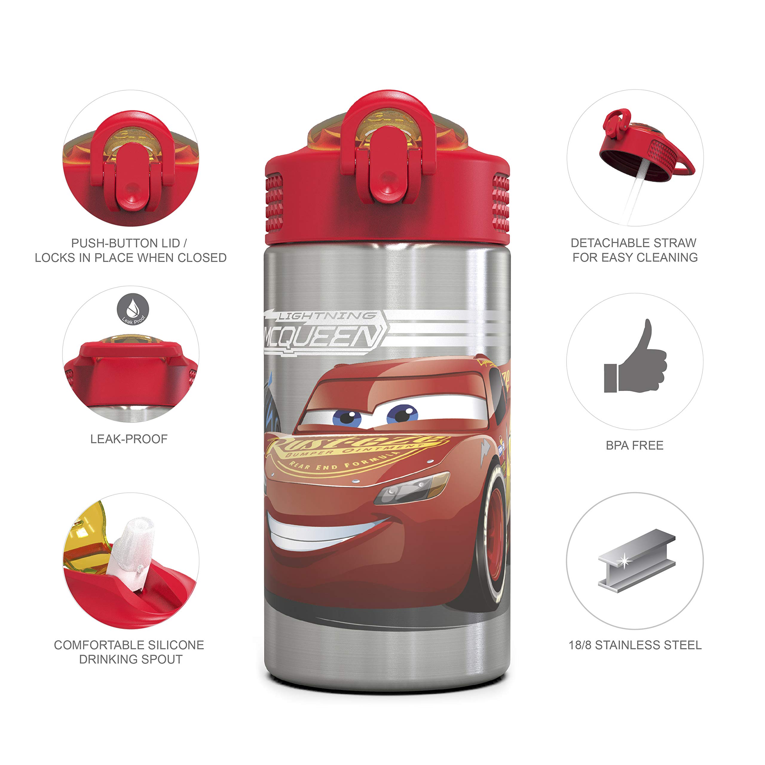 Foto 3 pulgar | Botella De Agua Zak Designs Disney Cars 3 De Acero Inoxidable, 460 Ml - Venta Internacional.