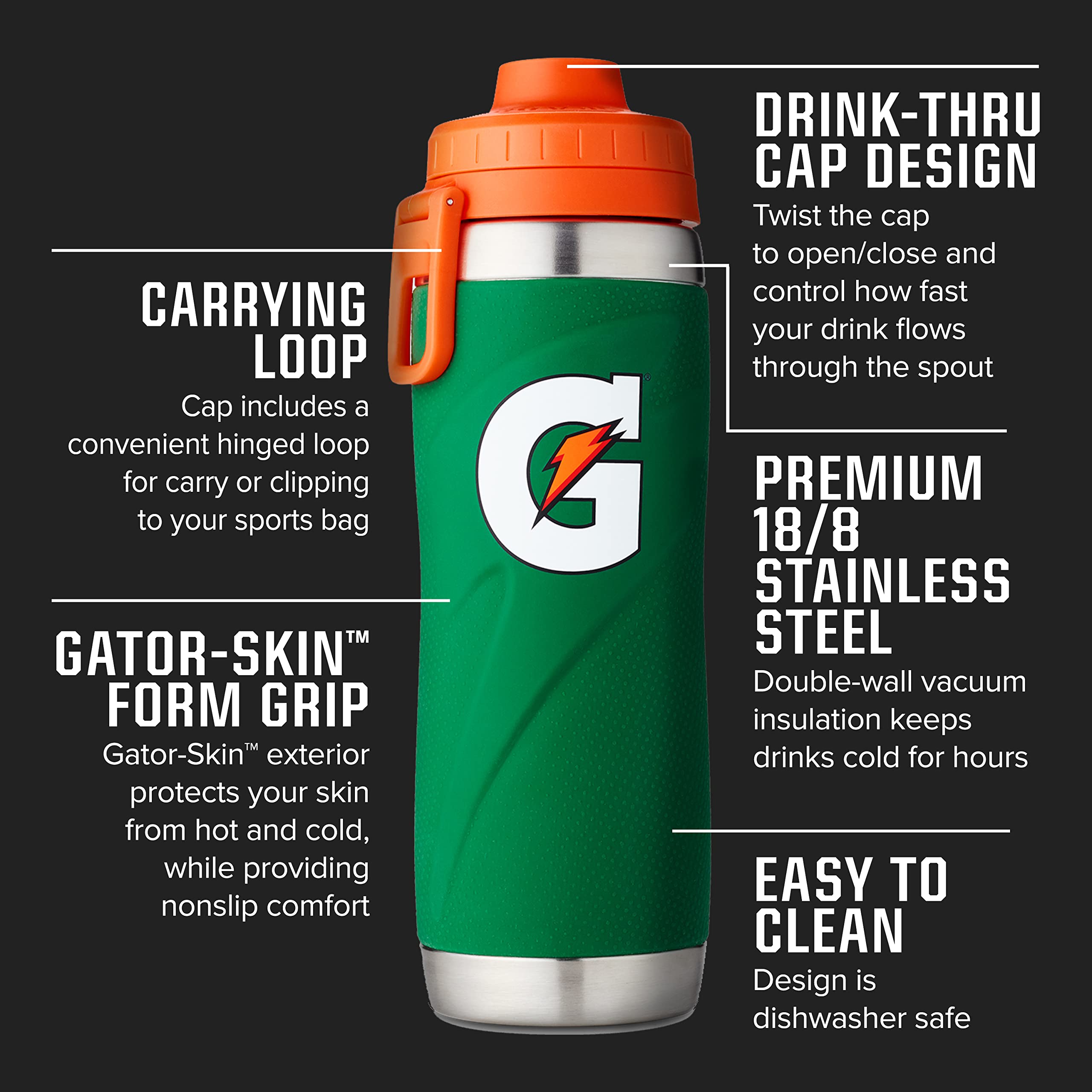 Foto 2 | Botella Deportiva Gatorade De Acero Inoxidable, 770 Ml, Doble Pared, Verde - Venta Internacional.