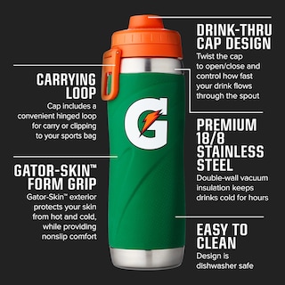 Foto 2 | Botella Deportiva Gatorade De Acero Inoxidable, 770 Ml, Doble Pared, Verde - Venta Internacional.