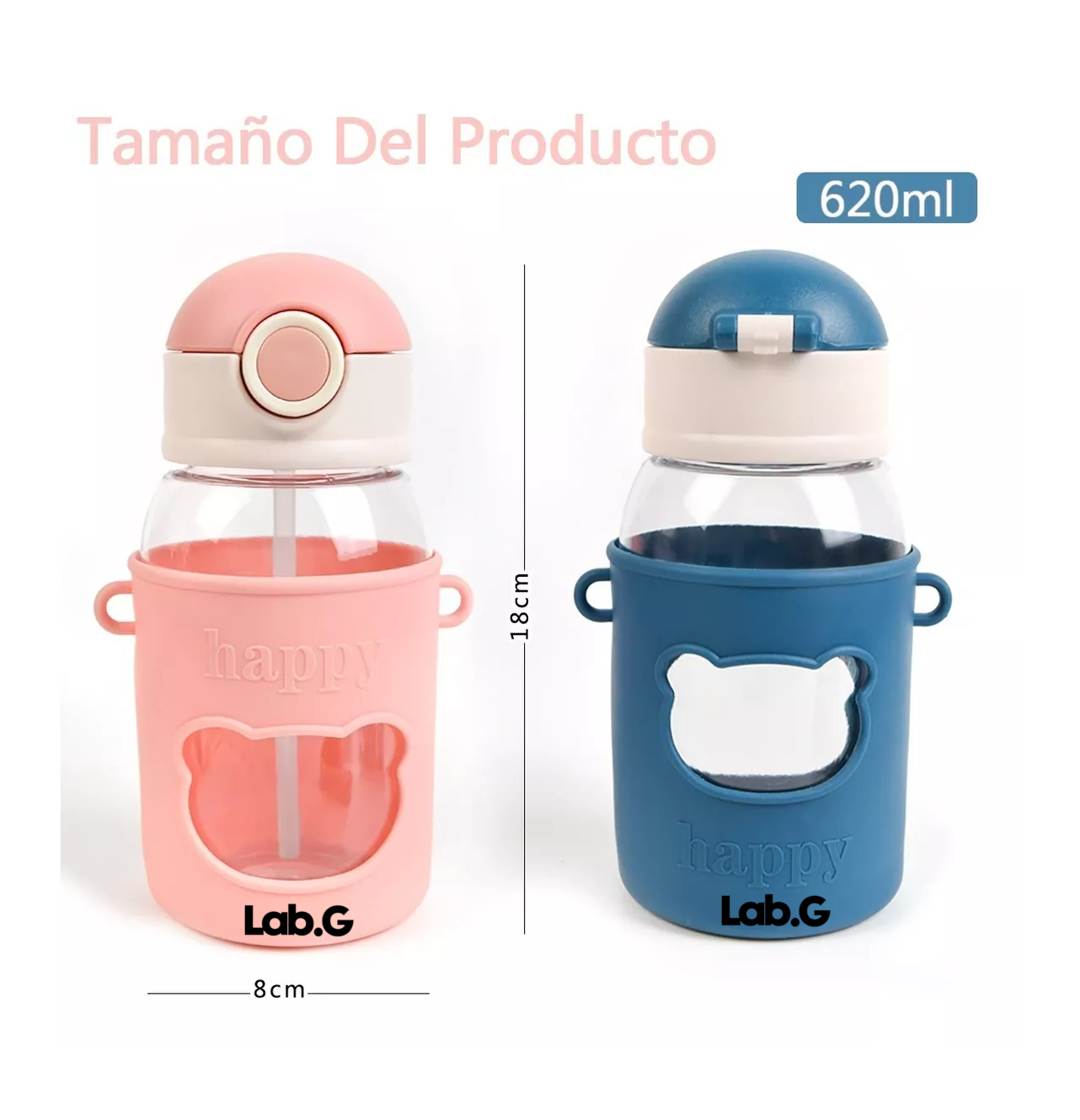 Foto 5 | Botellas De Agua Portátil Con Correa Y Funda Lab.g, 2 Piezas Azul/rosa