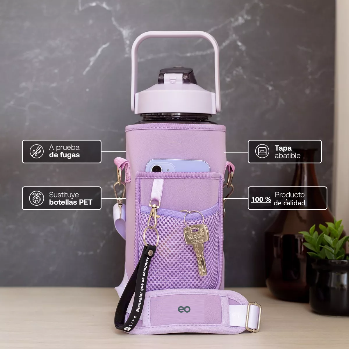 Foto 4 pulgar | Botella De Agua 64oz Con Funda Neopreno Motivacional,eo Safe Imports Esi-14197-1 Violeta