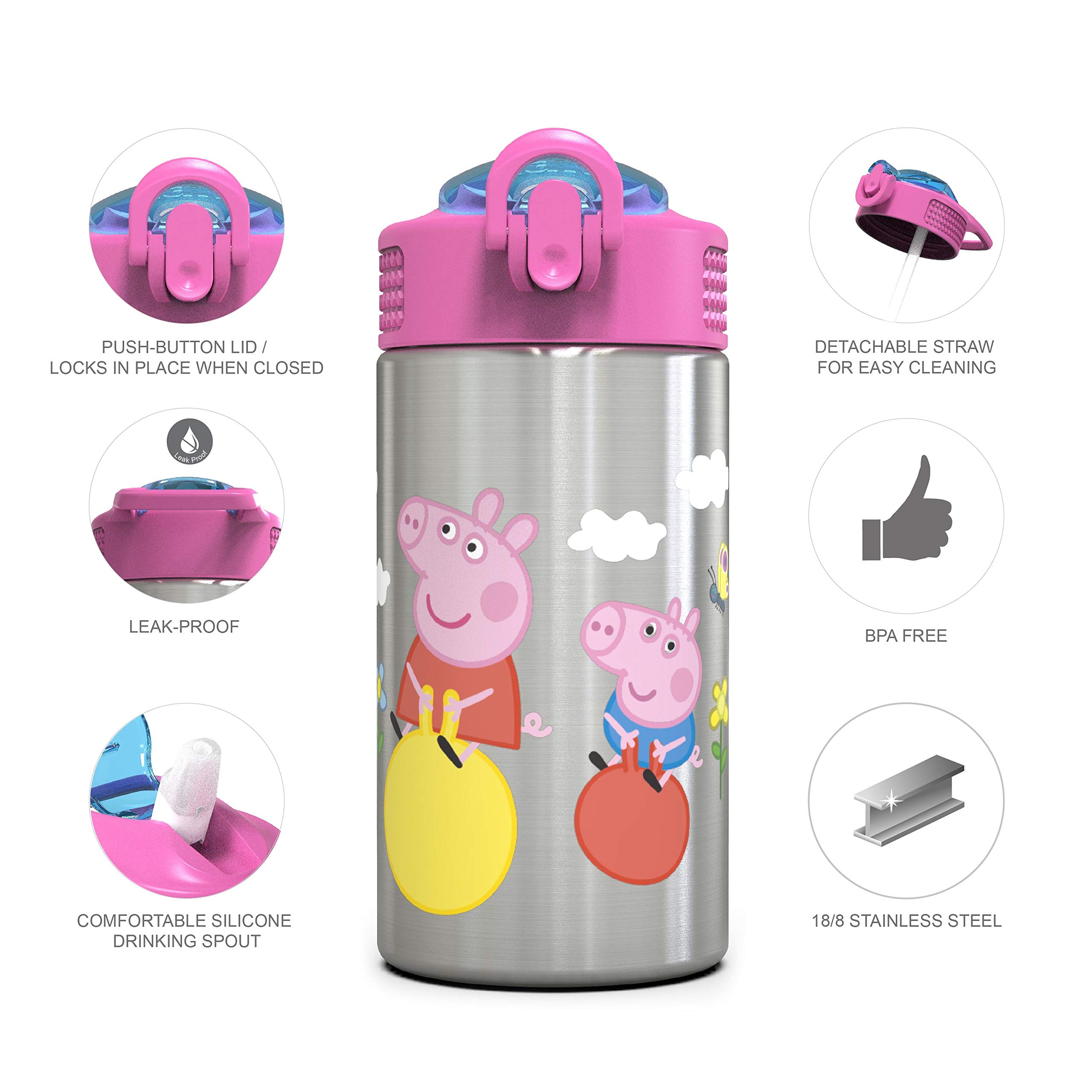 Foto 5 pulgar | Botella De Agua Zak Designs Peppa Pig De Acero Inoxidable 460 Ml - Venta Internacional.