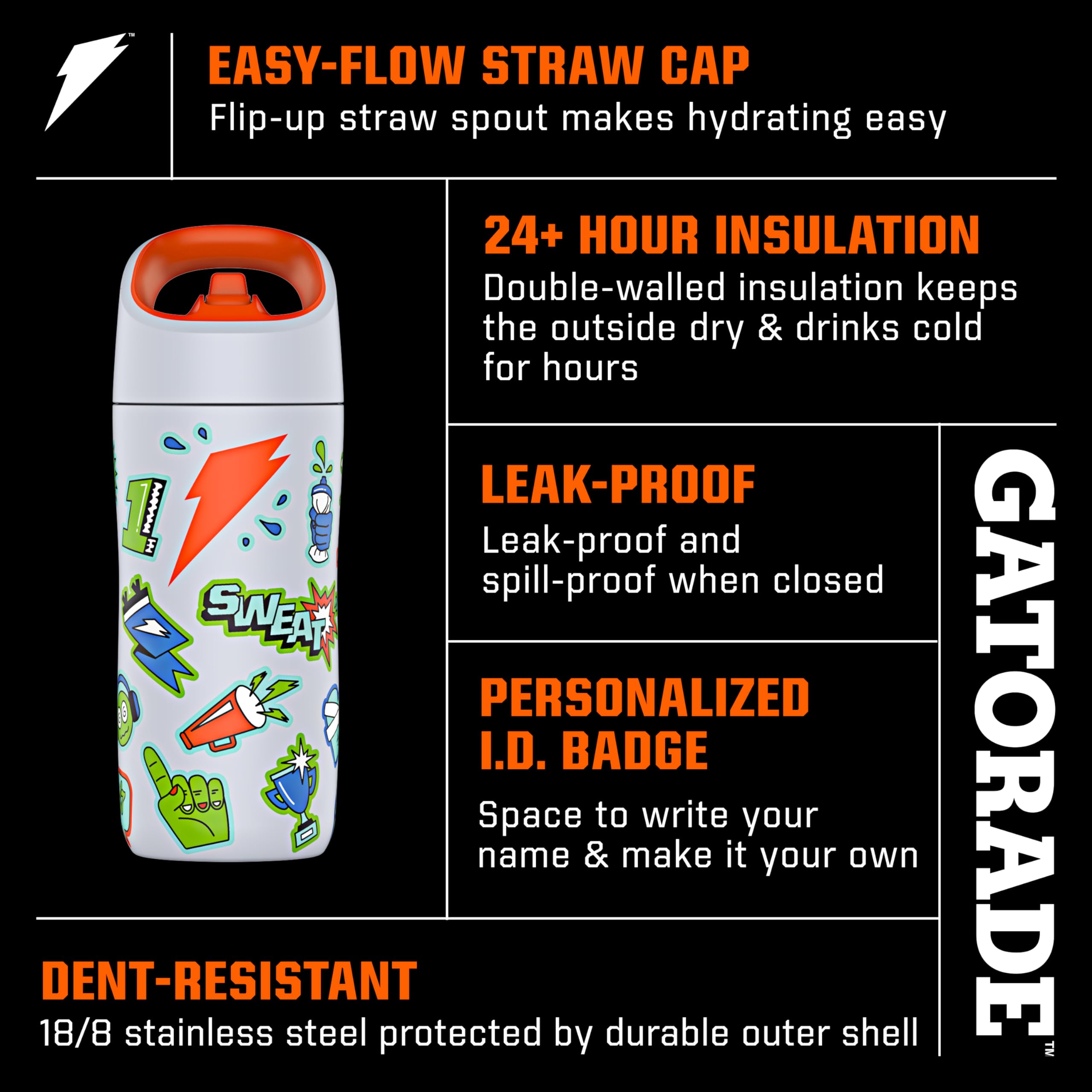 Foto 3 pulgar | Botella De Agua Gatorade Kids' Rookie Metal 350 Ml De Acero Inoxidable - Venta Internacional.