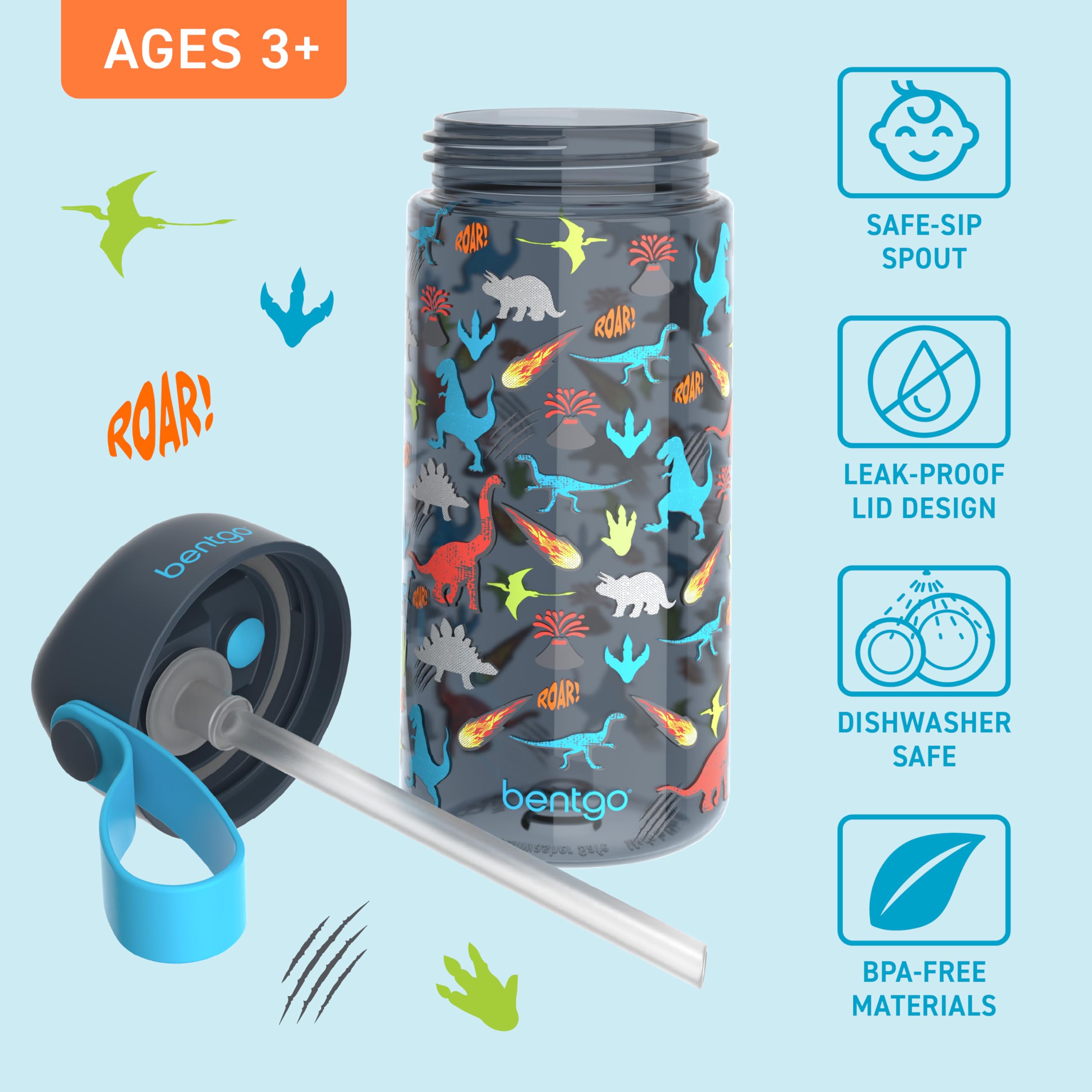 Foto 4 pulgar | Botella De Agua Bentgo Kids A Prueba De Fugas De 450 Ml Con Estampado De Dinosaurio - Venta Internacional.