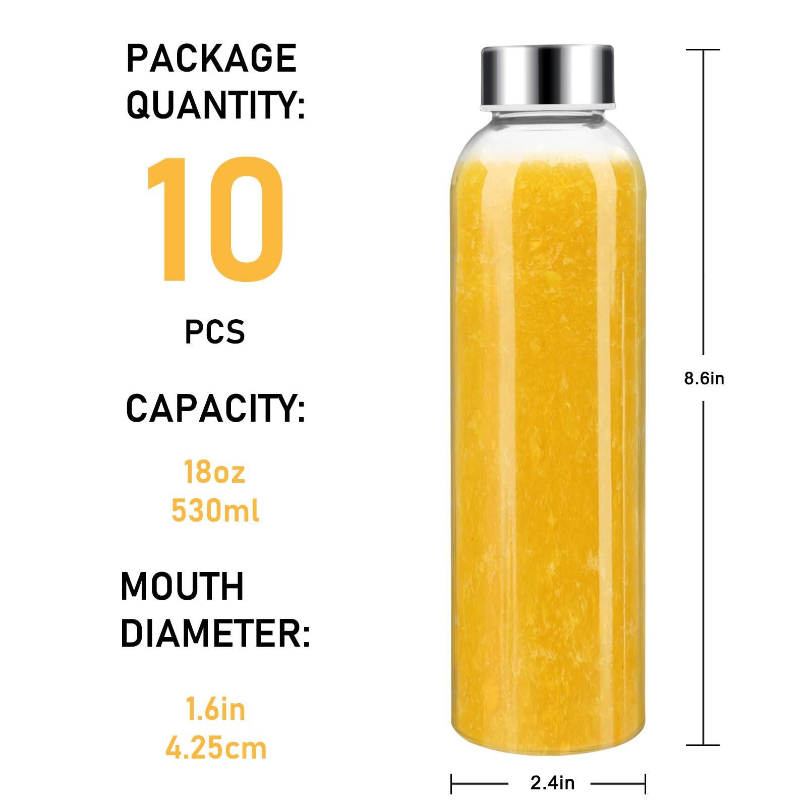 Foto 7 pulgar | Botellas De Agua De Vidrio Sursip De 540 Ml Con Tapa, Juego De 10 Unidades, Transparentes - Venta Internacional.