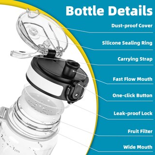 Foto 2 | Botella De Agua Oldley Motivational De 950 Ml Con Marcador De Tiempo Tritan - Venta Internacional.