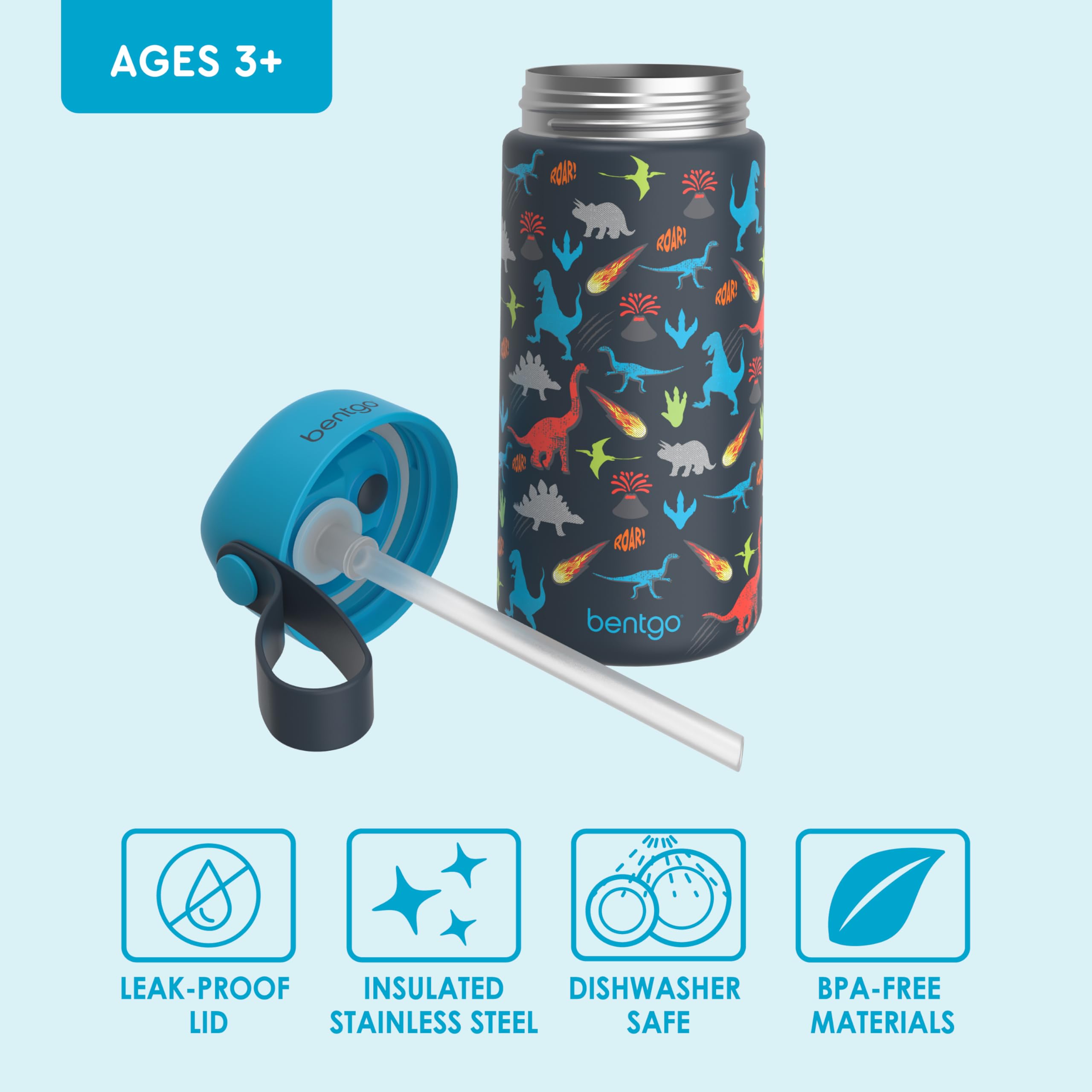 Foto 5 | Botella De Agua Bentgo Kids, Acero Inoxidable, 414 Ml, Diseño Dinosaurio - Venta Internacional.