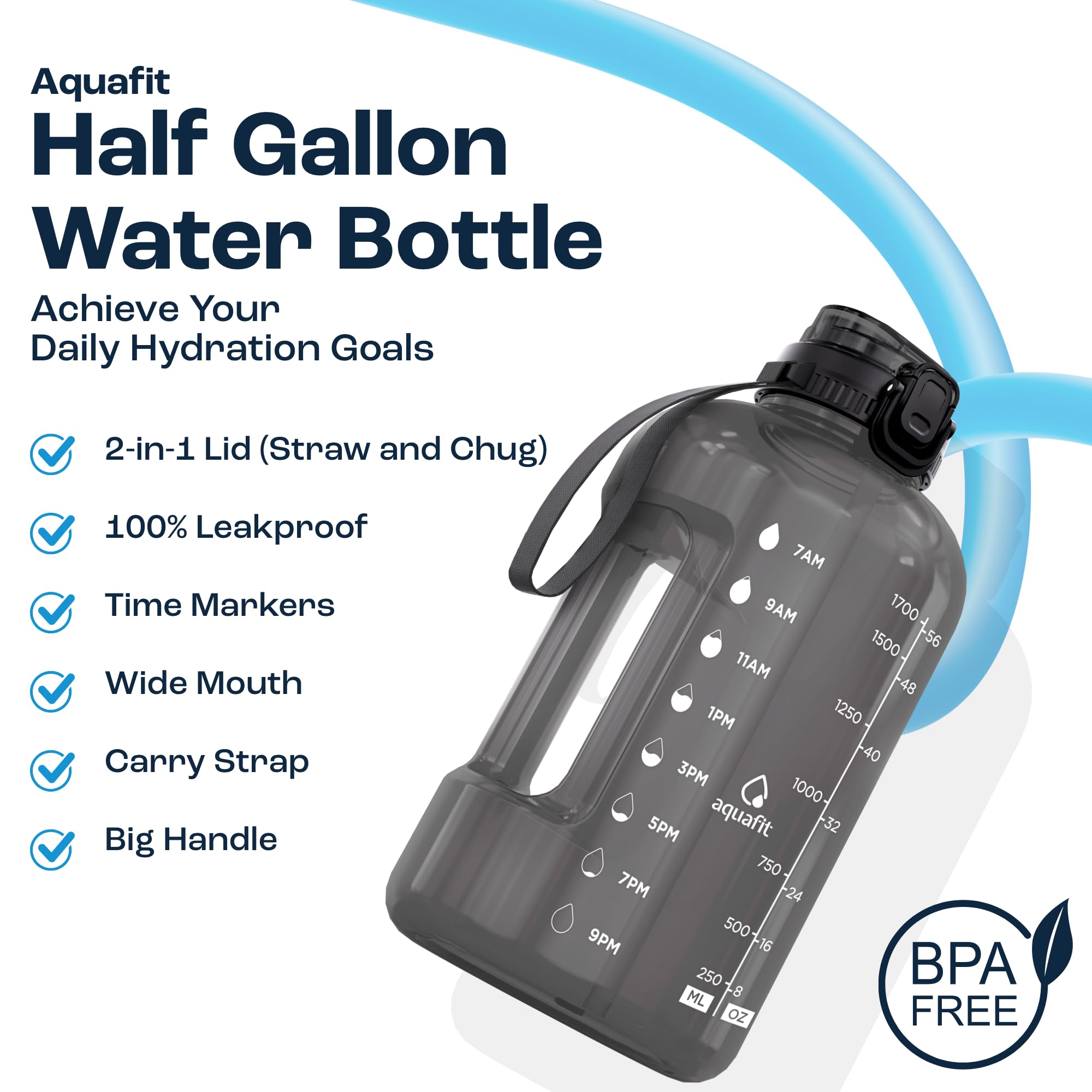 Foto 3 pulgar | Botella De Agua Aquafit Aquafit 64 Oz/1.9 L Con Marcador De Tiempo Gris - Venta Internacional.