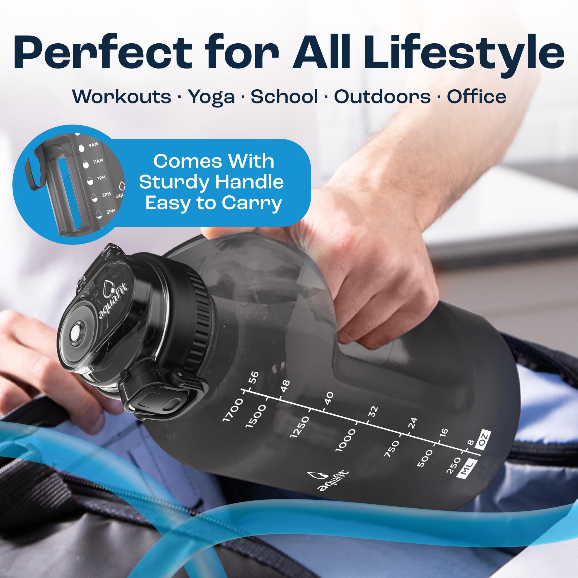 Foto 6 pulgar | Botella De Agua Aquafit Aquafit 64 Oz/1.9 L Con Marcador De Tiempo Gris - Venta Internacional.