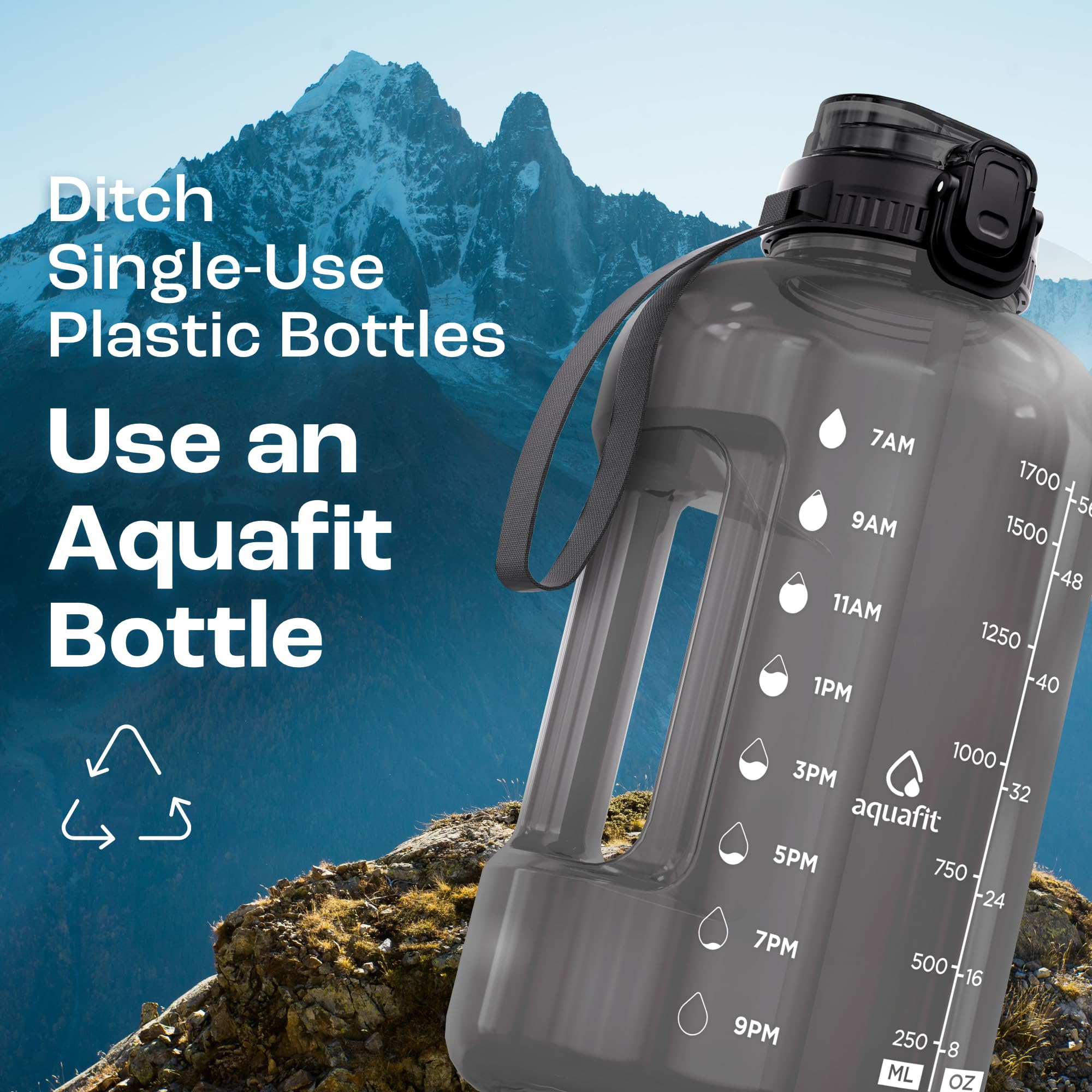 Foto 7 pulgar | Botella De Agua Aquafit Aquafit 64 Oz/1.9 L Con Marcador De Tiempo Gris - Venta Internacional.