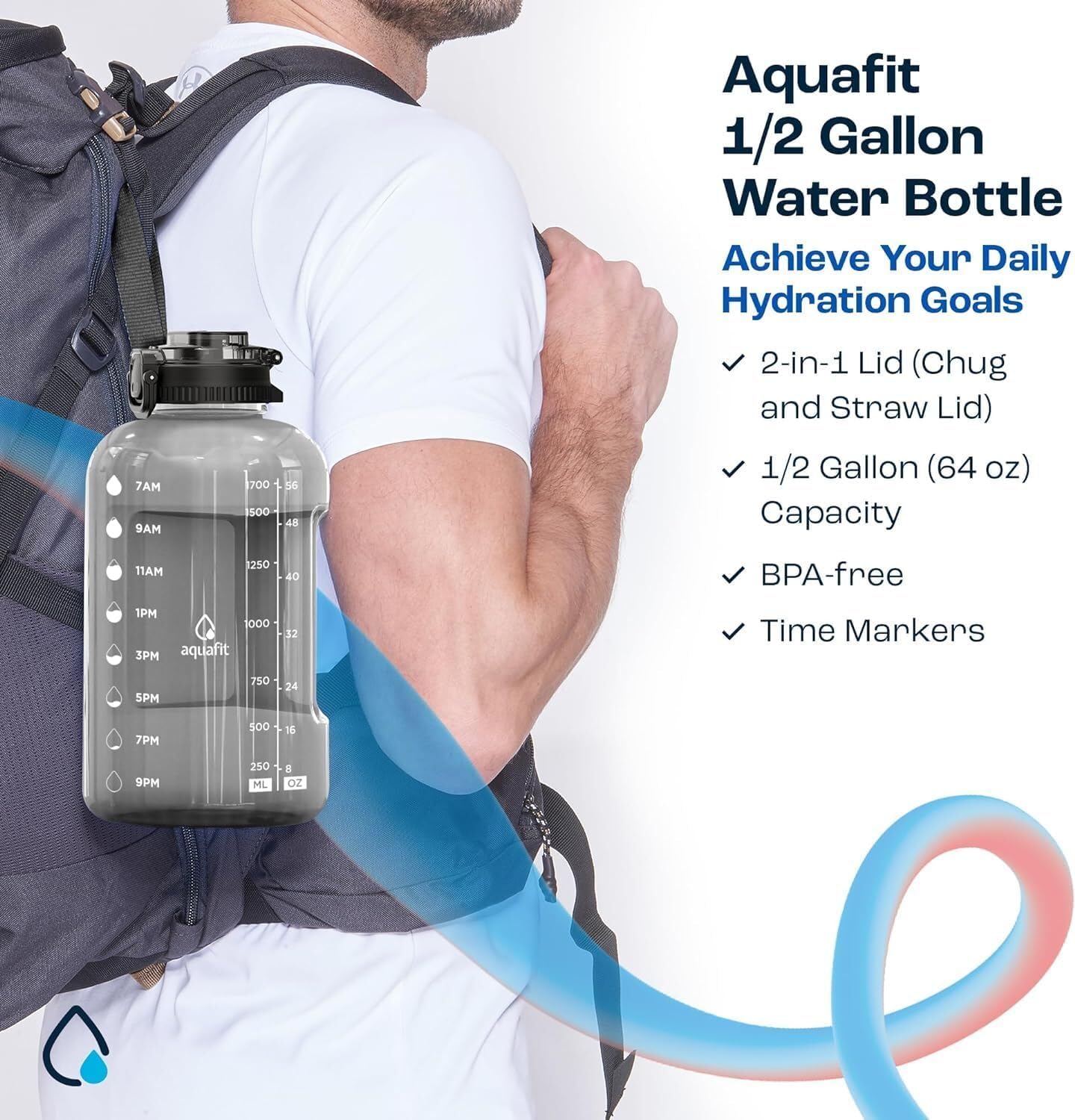 Foto 6 pulgar | Botella De Agua Aquafit Aquafit 1,9 L Con Marcador De Tiempo Sin Bpa - Venta Internacional.