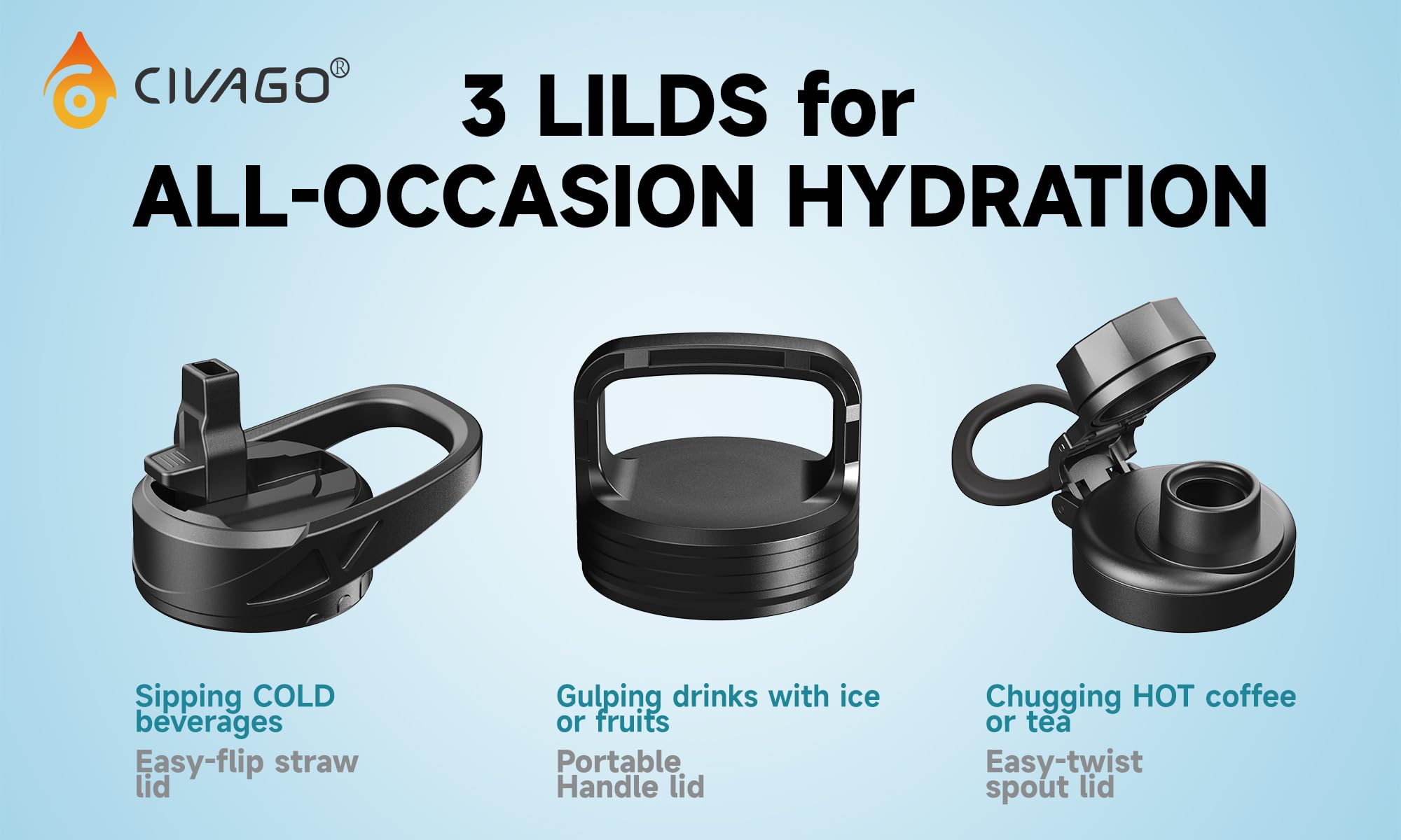 Foto 3 pulgar | Botella De Agua Civago Con Aislamiento De Acero Inoxidable De 1,2 L, Color Negro Índigo - Venta Internacional.