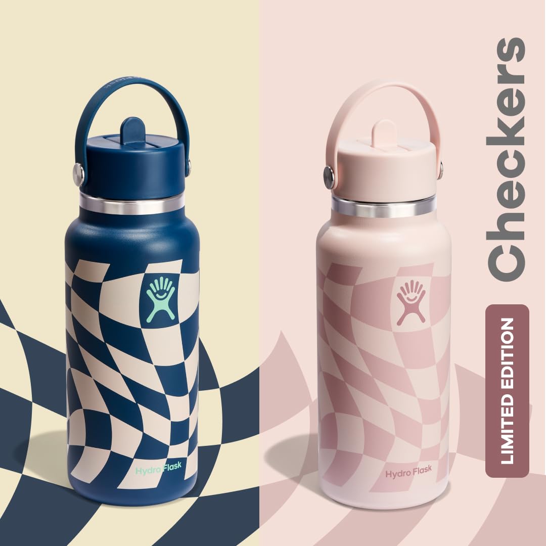 Foto 2 | Botella De Agua Hydro Flask Wide Flex Con Tapa De Pajita, 946 Ml, A Cuadros - Venta Internacional.