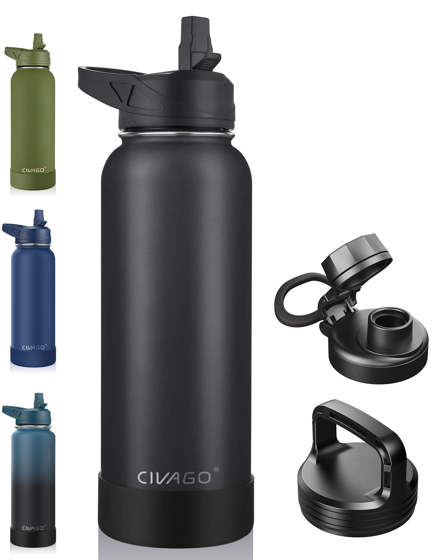 Foto 1 | Botella De Agua Aislante Civago De 1,2 L Con Pajita Y 3 Tapas Midnight - Venta Internacional.