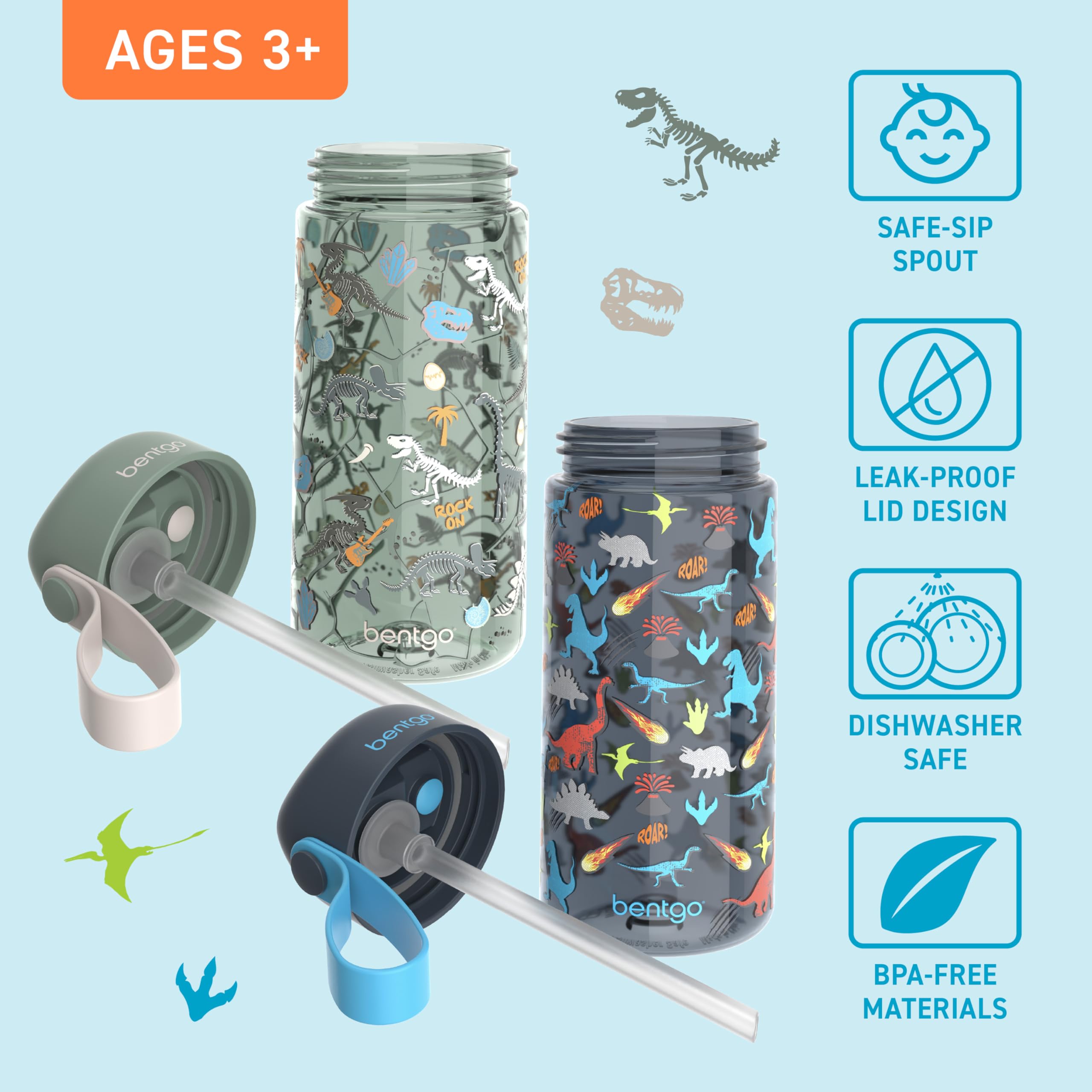 Foto 4 pulgar | Botella De Agua Bentgo Kids Con Diseño De Dinosaurio, 450 Ml, Sin Bpa, Paquete De 2 Unidades - Venta Internacional.