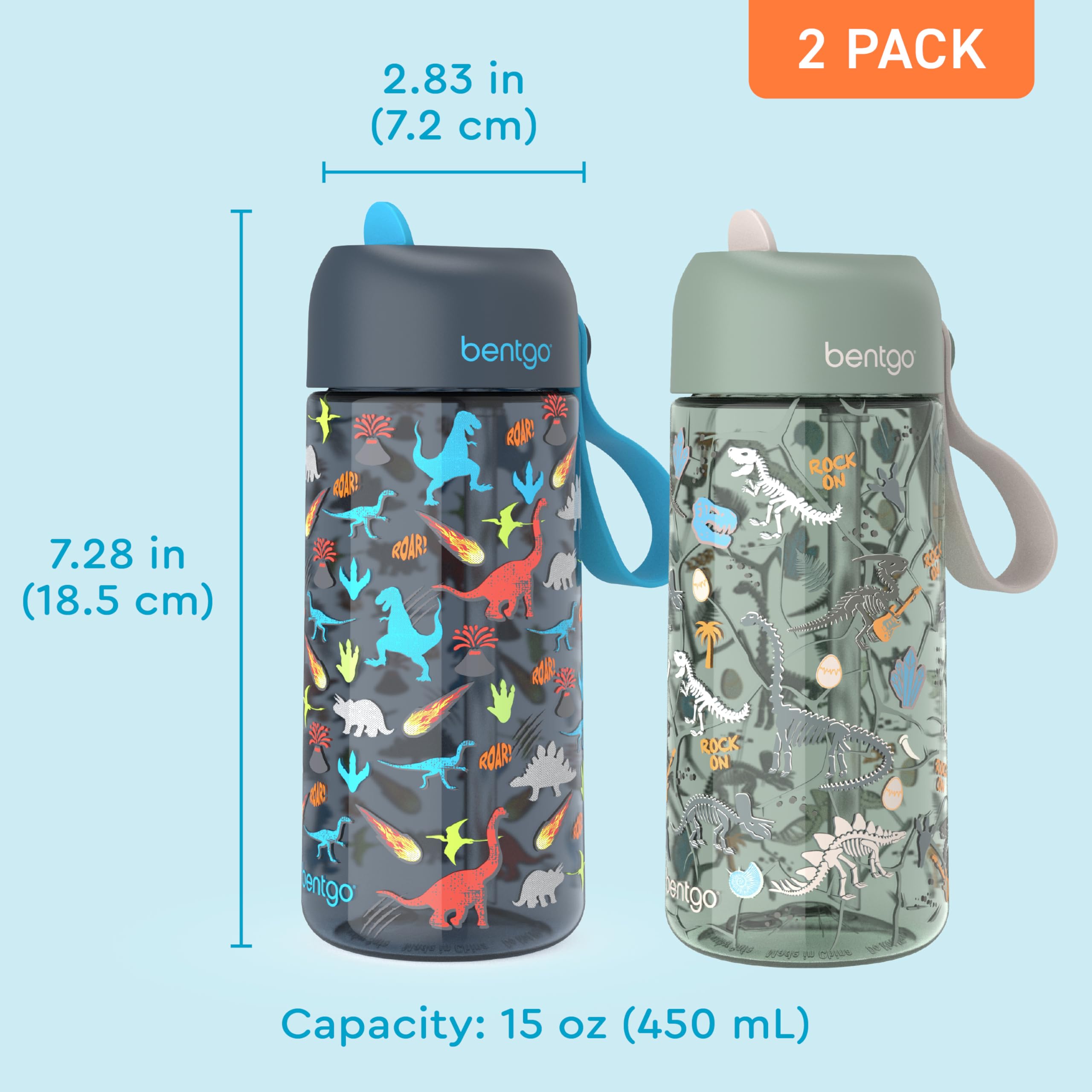 Foto 8 pulgar | Botella De Agua Bentgo Kids Con Diseño De Dinosaurio, 450 Ml, Sin Bpa, Paquete De 2 Unidades - Venta Internacional.