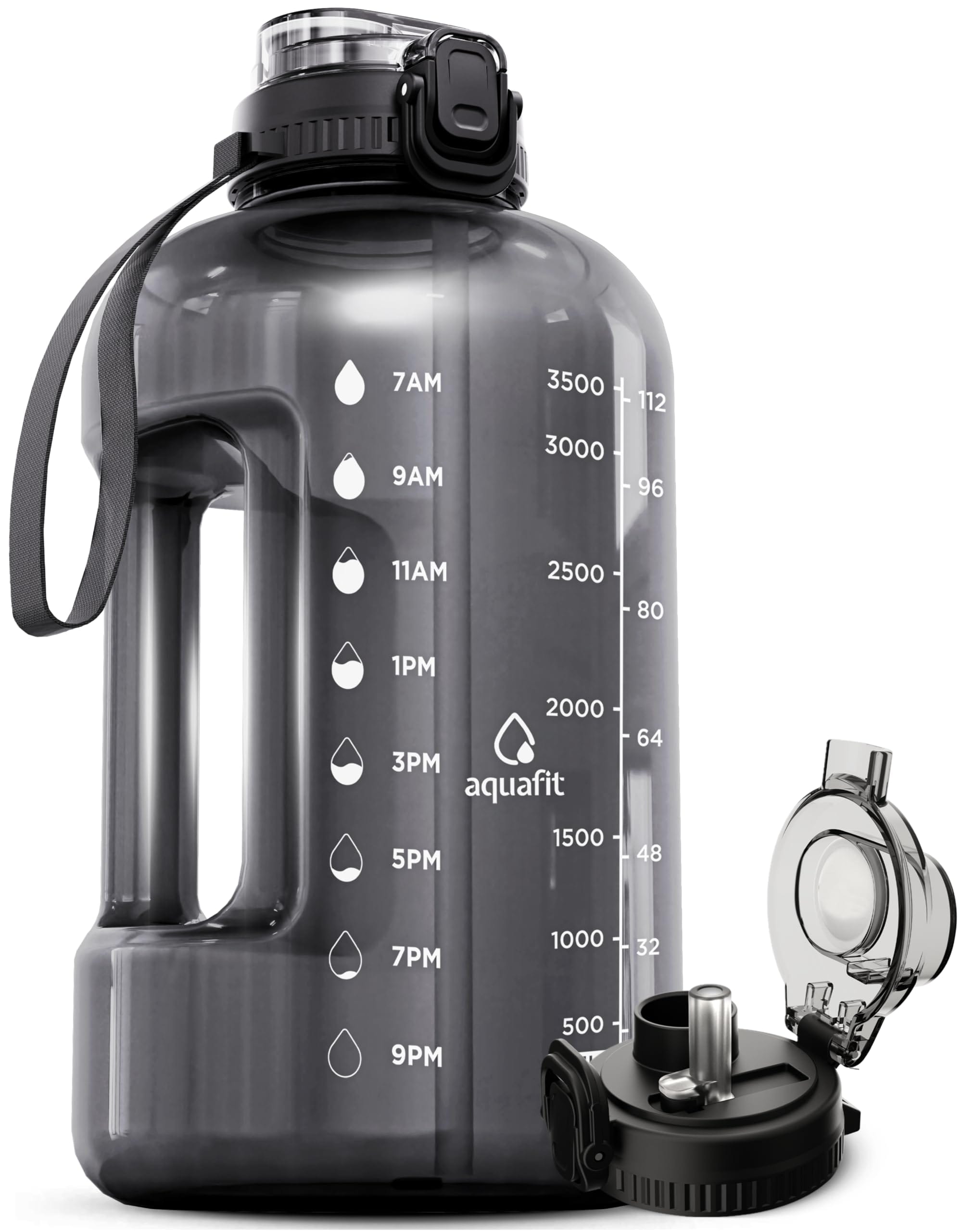 Botella De Agua Aquafit De 1 Galón Con Marcador De Tiempo Sin Bpa, Gris - Venta Internacional. $962