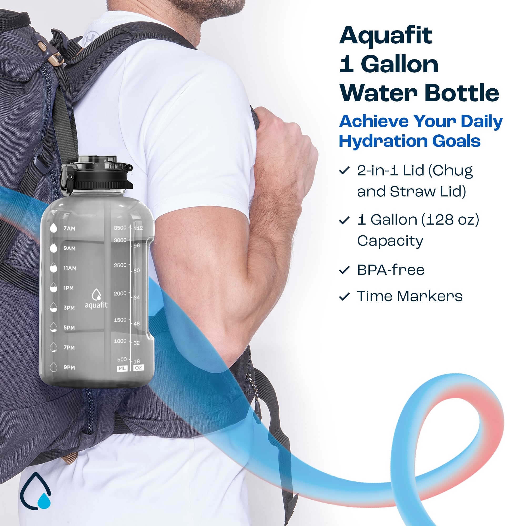 Foto 6 pulgar | Botella De Agua Aquafit De 1 Galón Con Marcador De Tiempo Sin Bpa, Gris - Venta Internacional.