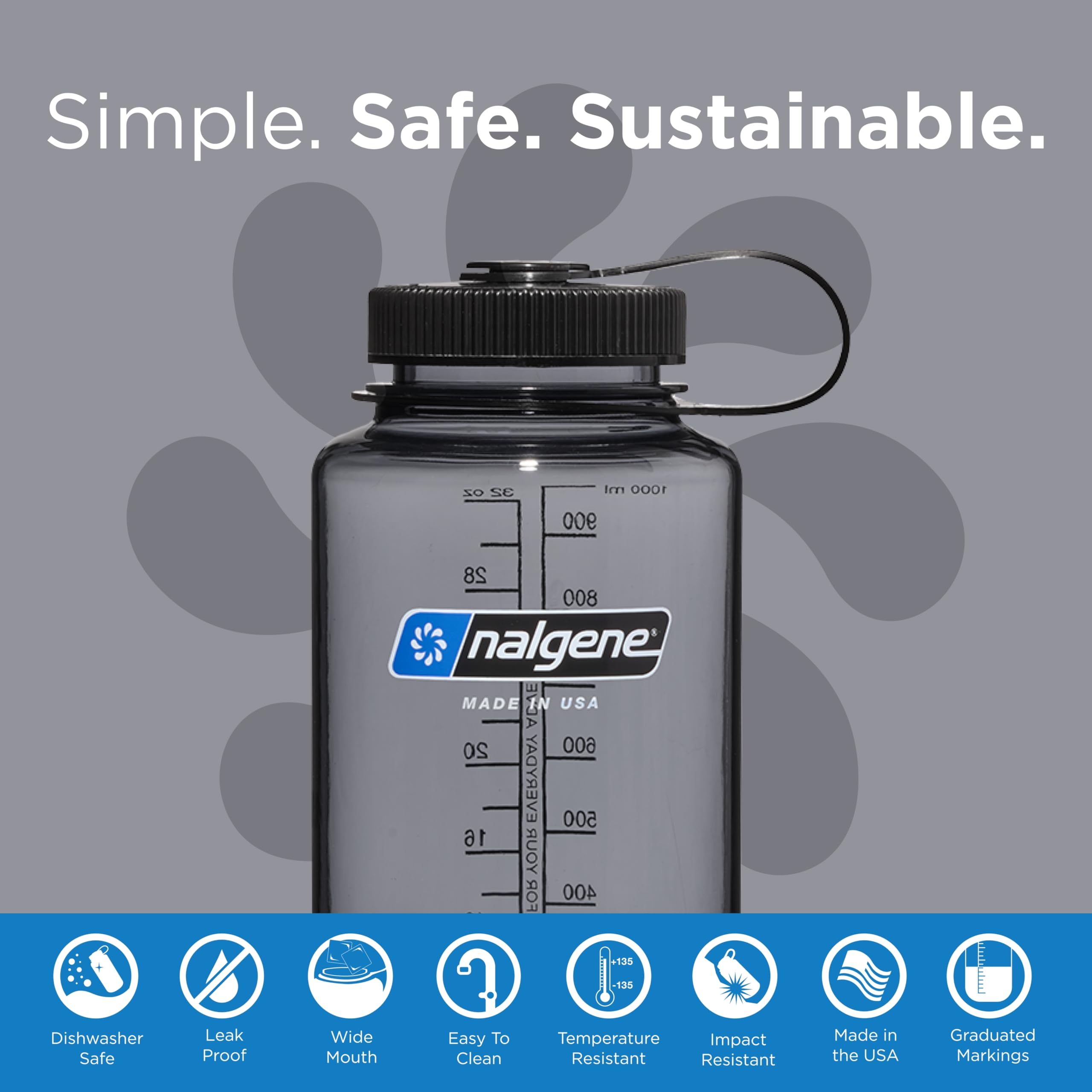 Foto 5 pulgar | Botella De Agua Nalgene Sustain Tritan Sin Bpa, 1 Litro, Gris Con Tapa Negra - Venta Internacional.