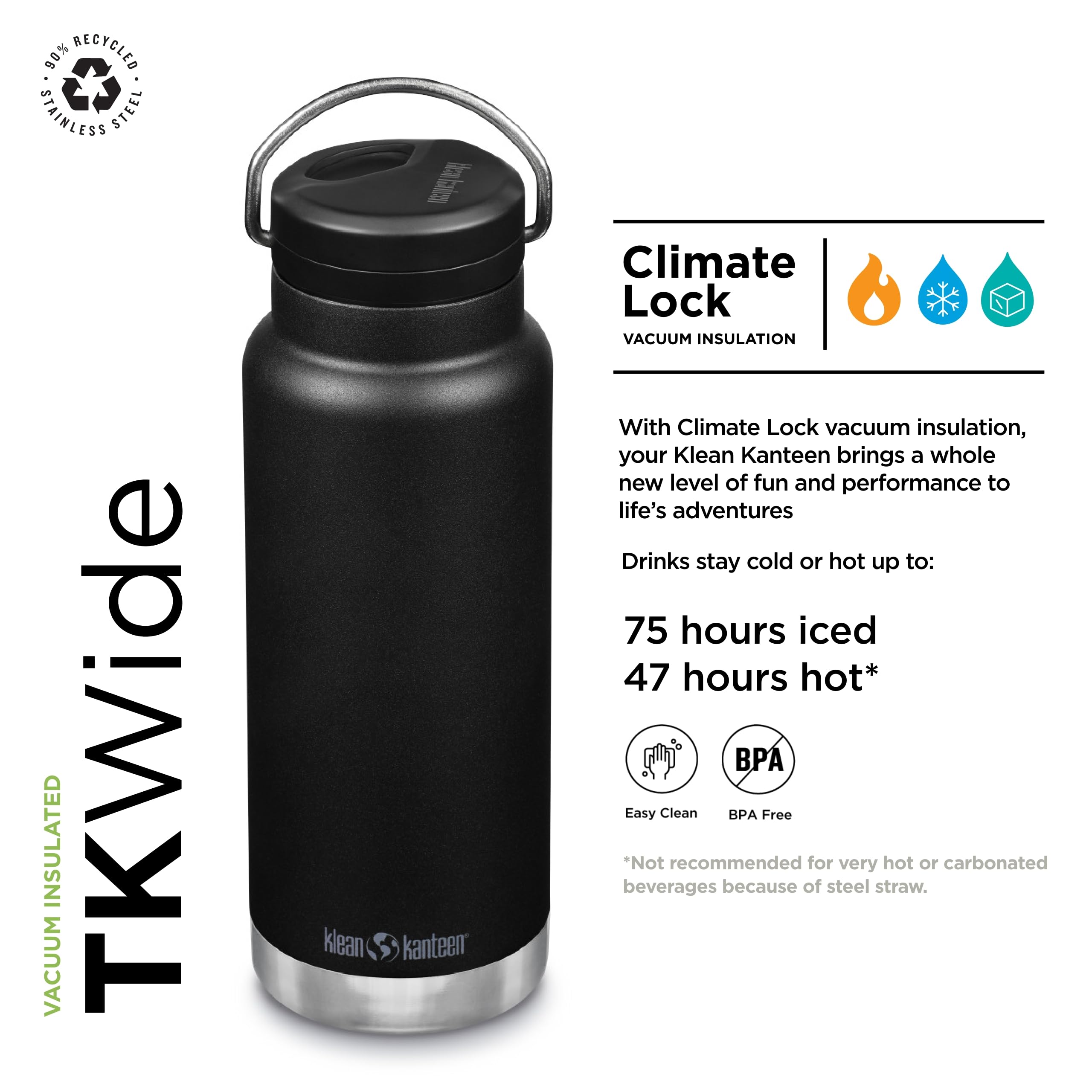 Foto 3 pulgar | Botella De Agua Klean Kanteen Tkwide Con Aislamiento De 950 Ml, Color Negro - Venta Internacional.