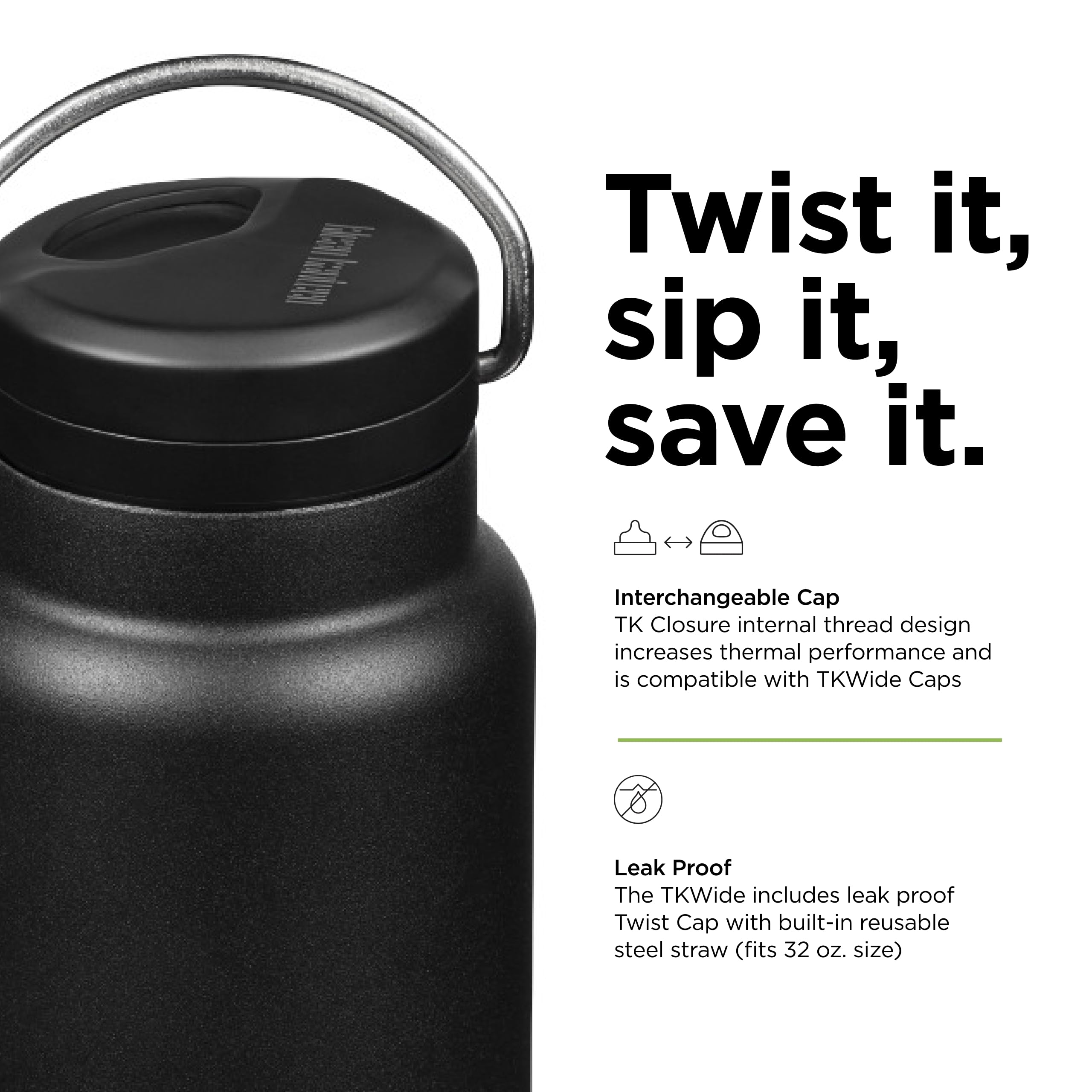 Foto 5 pulgar | Botella De Agua Klean Kanteen Tkwide Con Aislamiento De 950 Ml, Color Negro - Venta Internacional.