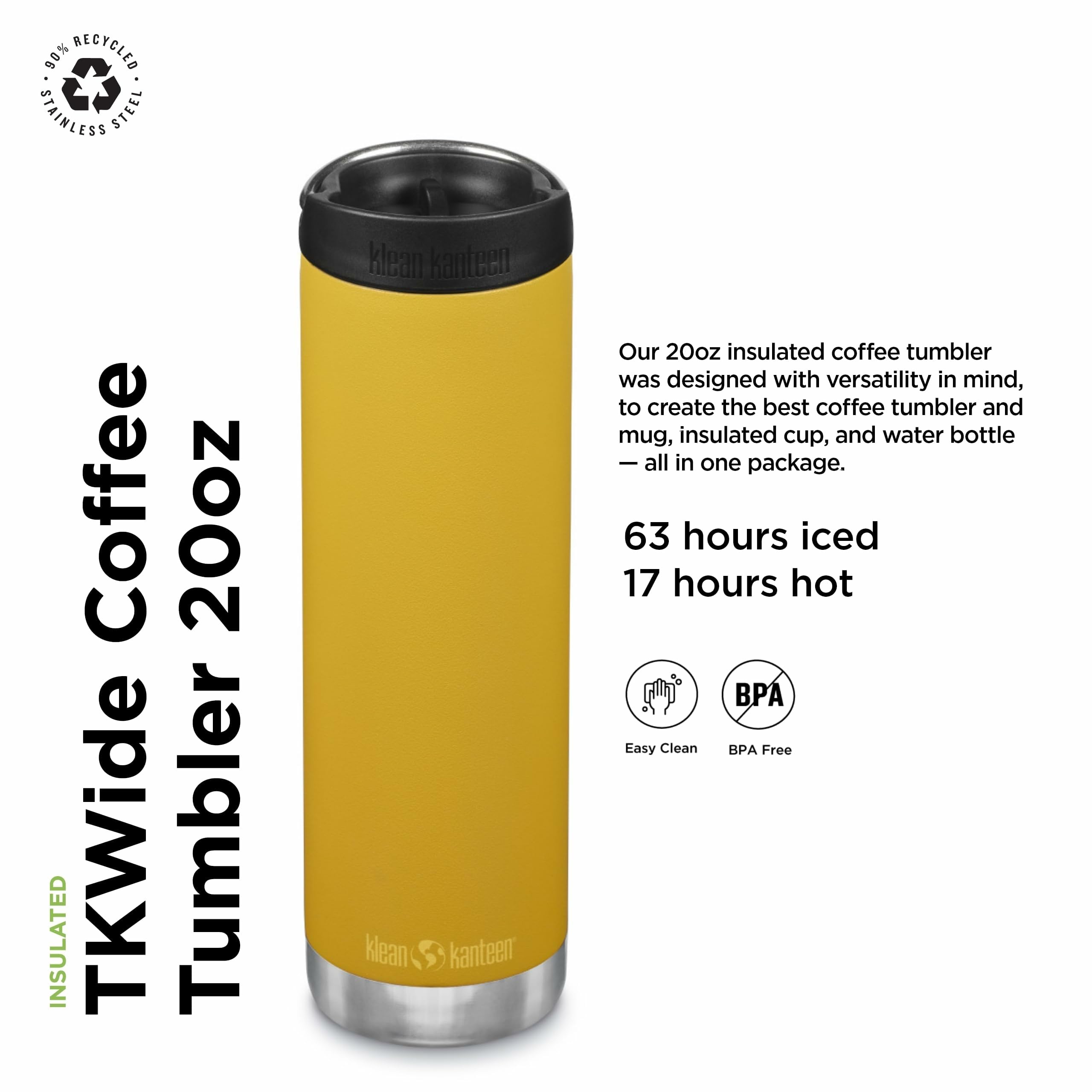 Foto 3 pulgar | Vaso De Café Klean Kanteen Tkwide 590 Ml Con Tapa De Café, Color Caléndula - Venta Internacional.