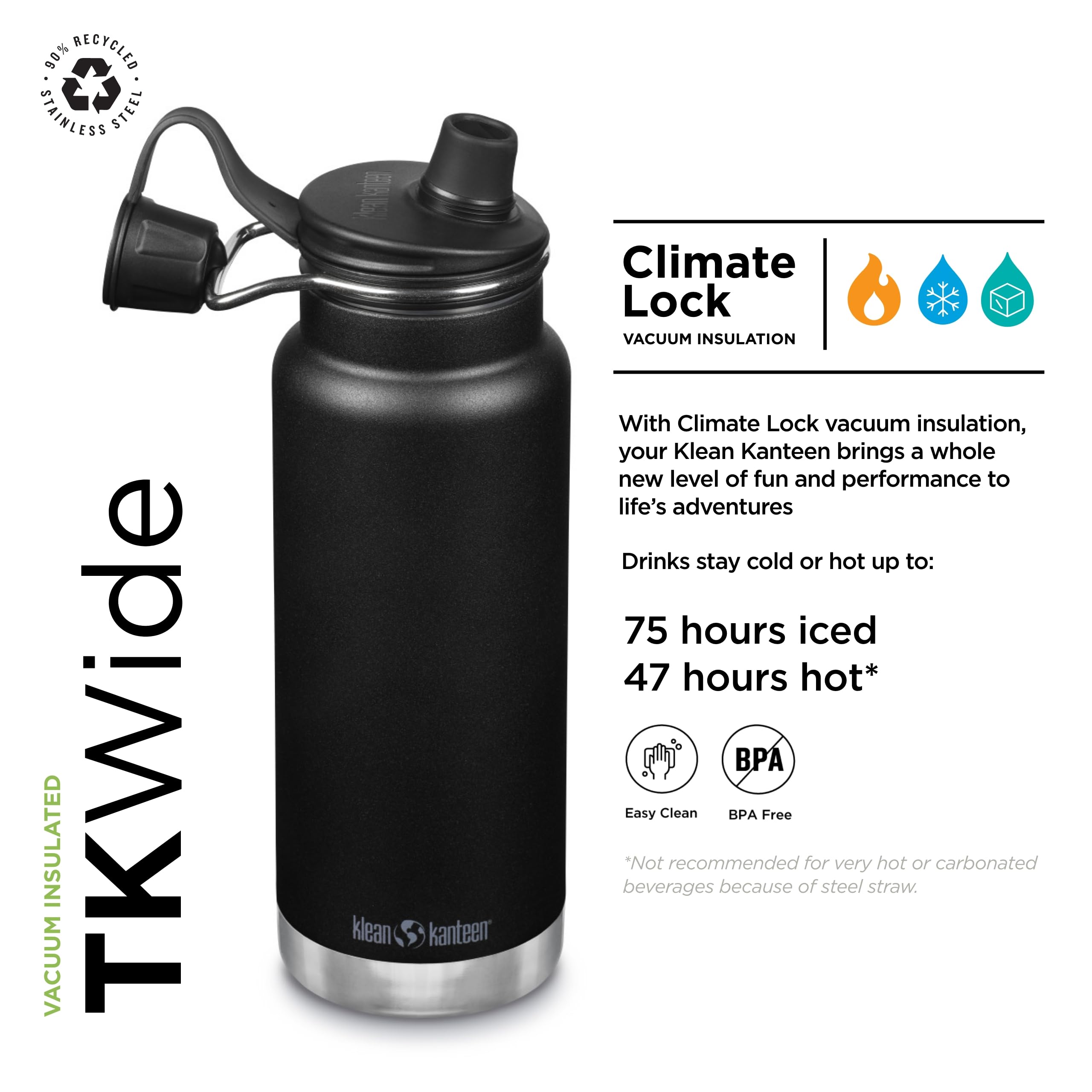 Foto 3 pulgar | Botella De Agua Klean Kanteen Tkwide Con Aislamiento 946 Ml, Color Negro - Venta Internacional.