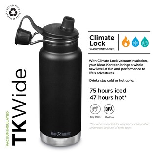 Foto 2 | Botella De Agua Klean Kanteen Tkwide Con Aislamiento 946 Ml, Color Negro - Venta Internacional.