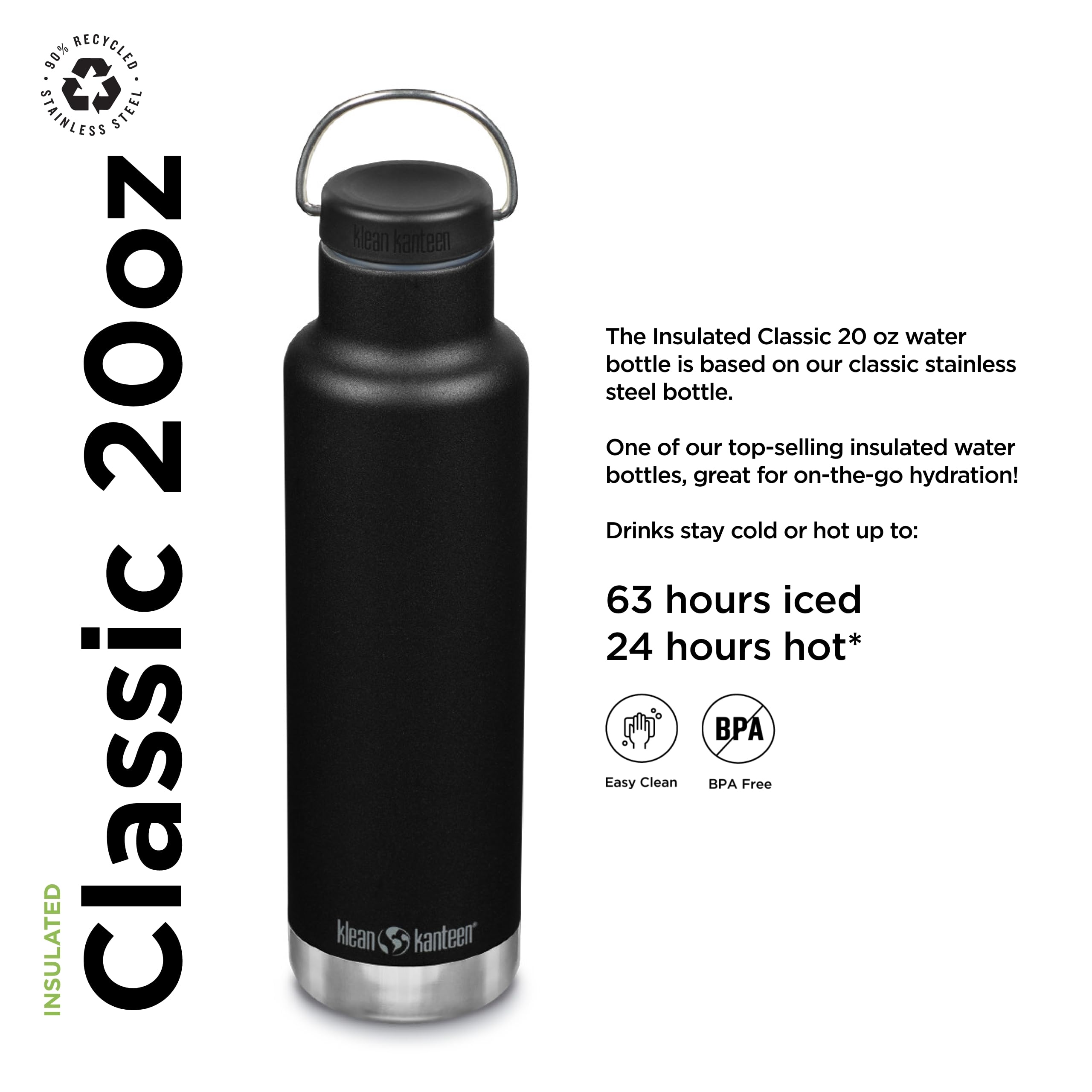 Foto 3 pulgar | Botella Klean Kanteen, Aislante, Clásica, Con Cierre Circular, 600 Ml, Color Negro - Venta Internacional.