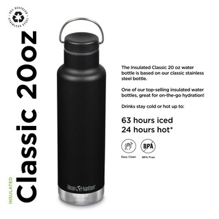 Foto 2 | Botella Klean Kanteen, Aislante, Clásica, Con Cierre Circular, 600 Ml, Color Negro - Venta Internacional.